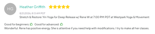 Five-star review for Westpark Yoga & Movement