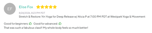 Five-star review for Westpark Yoga & Movement