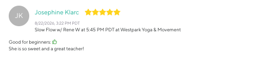 Five-star review for Westpark Yoga & Movement