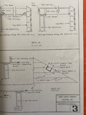 Ward Cedar Log Homes' architectural drawings for the wooden stairs built without nails or screws. Ward Cedar Log Homes (aka Ward Cabin Company) construction plans for use by an architect or carpenter for assembly.