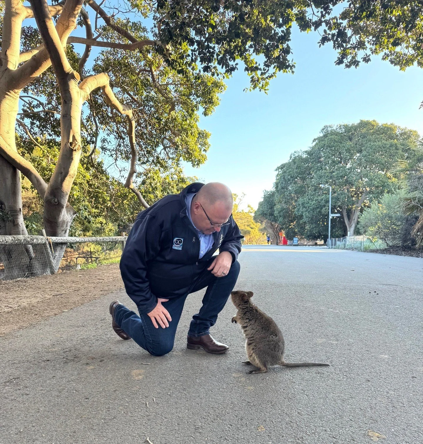 Here&rsquo;s Mark deep in discussion with a very engaged stakeholder at Rottnest Island! ⁠
⁠
We can only assume they were talking through colour palettes, brush techniques, and the finer points of painting&hellip; or maybe just where to find the best