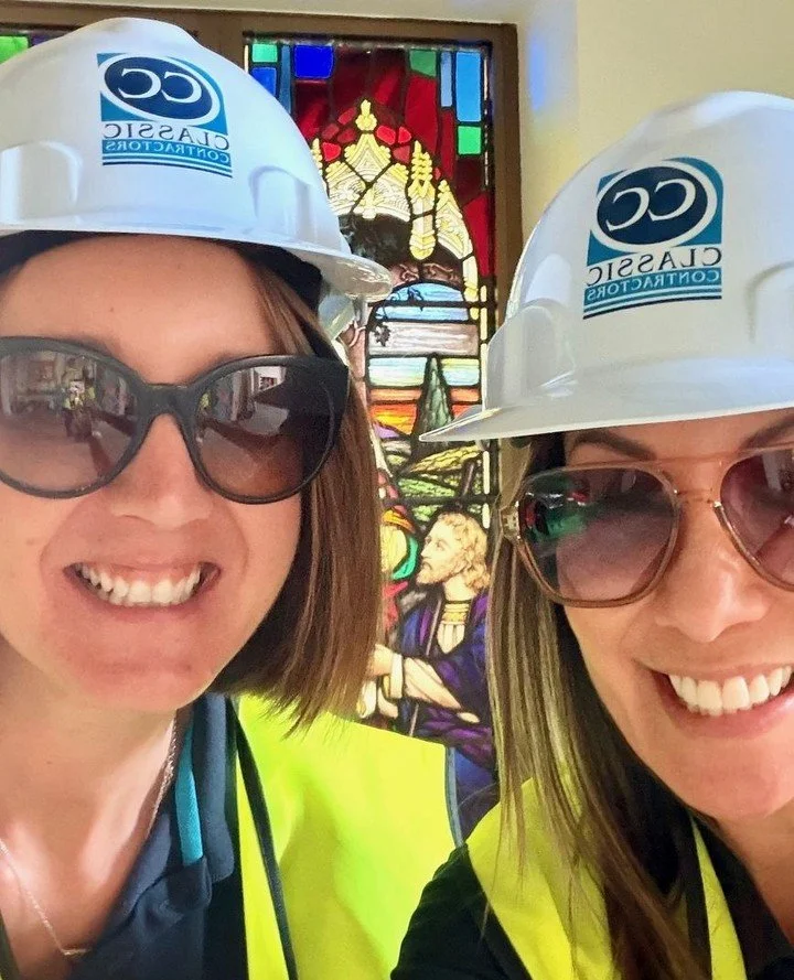 Nic and Anj have escaped the admin/finance office and are out on-site visits today. Always good to swap spreadsheets for PPE and see the team in action! ☀️🚧⛪️