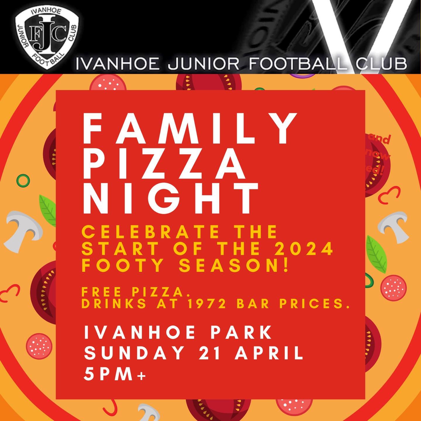 See you this Sunday 5pm+ at Ivanhoe Park to celebrate the start of the season! 🍕 👍