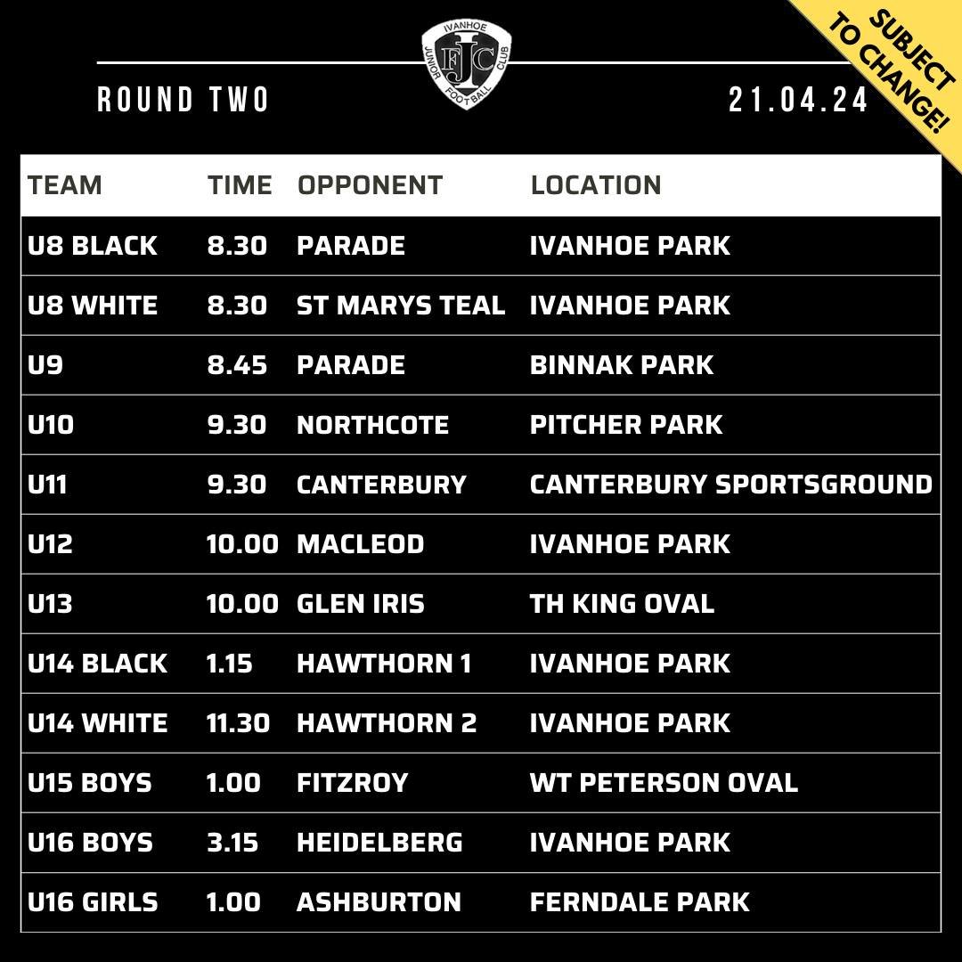 Round 2 fixtures ☝️ 
*Fixtures are subject to change in these first couple of rounds, so please check regularly ✅