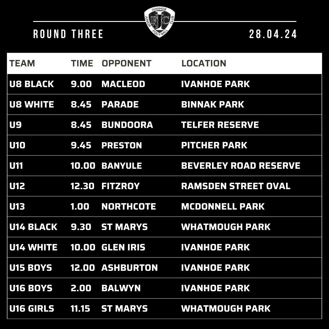 Round 3 fixtures are out! This is our ANZAC round. All teams and umpires will line up before each game for a short ceremony and a one minute silence 🖤🤍