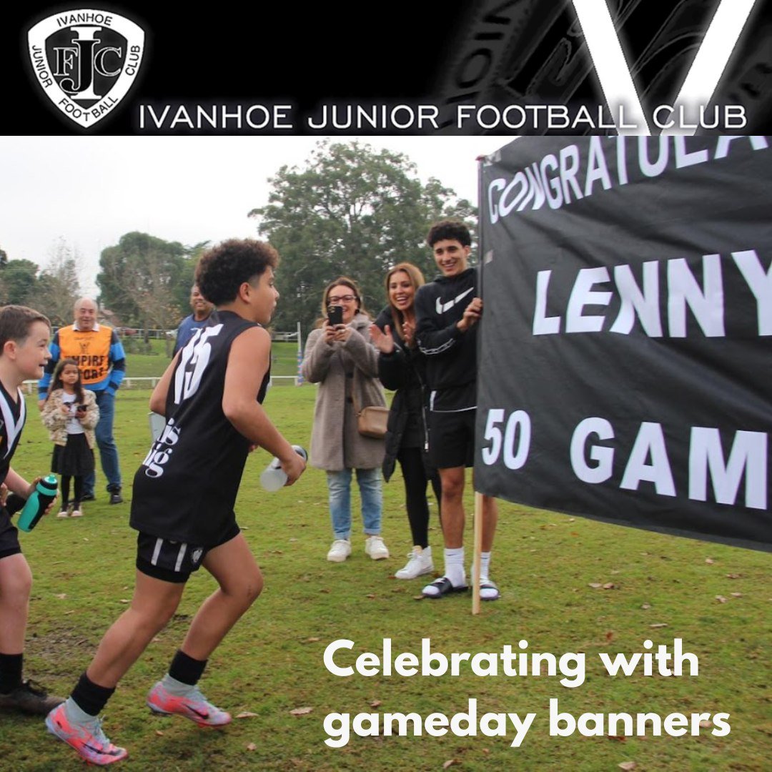 Got a milestone coming up soon? Everything you need to know about gameday banners is available on our website at www.ivanhoejfc.com.au in the menu under Resources 🏉👏