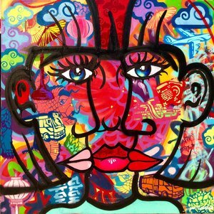 Threes a crowd-
1 m x 1 m-
Spraypaint and Markers on canvas-
2020