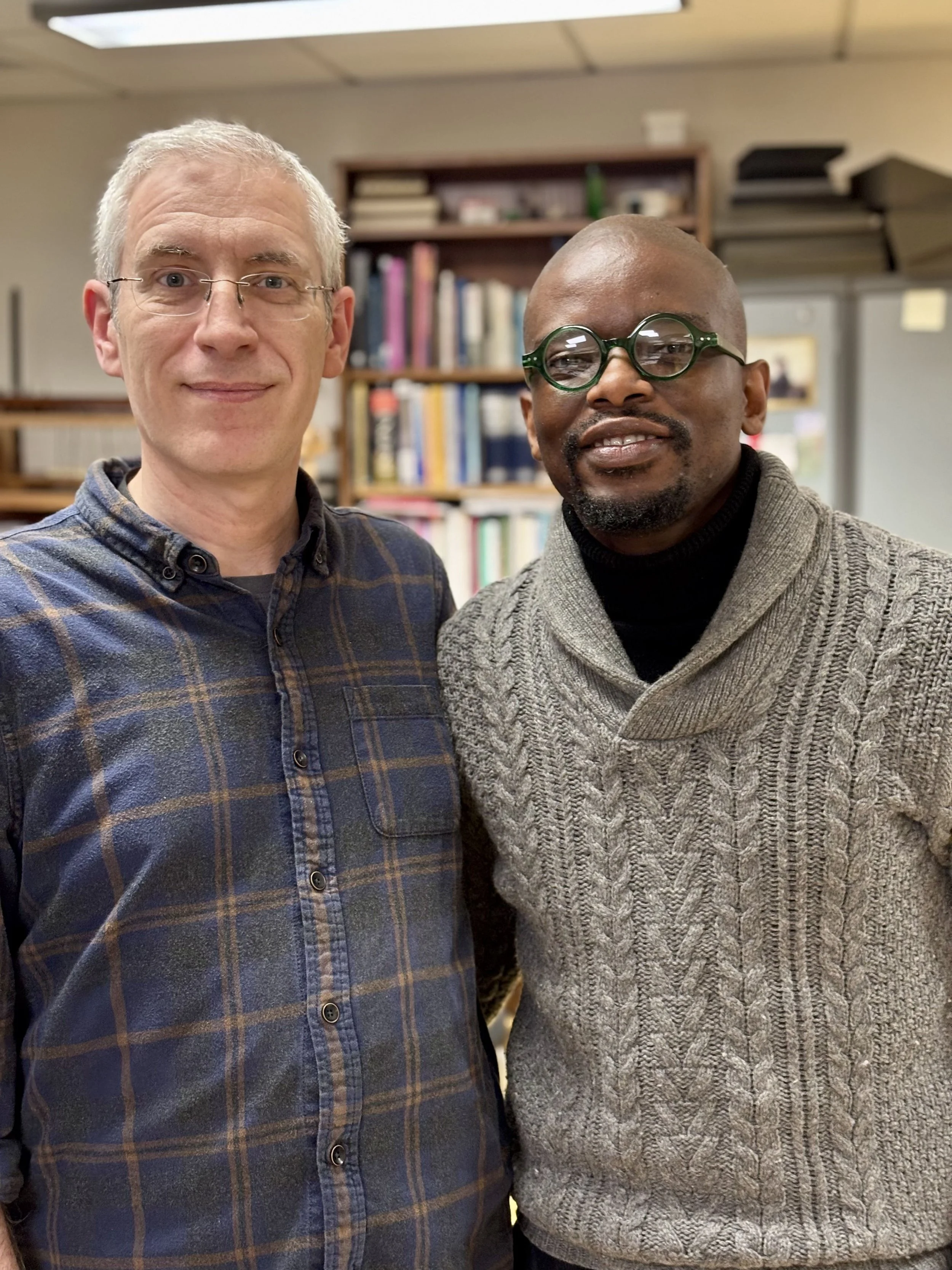 Wezile with University of York achivist Charles Fonge