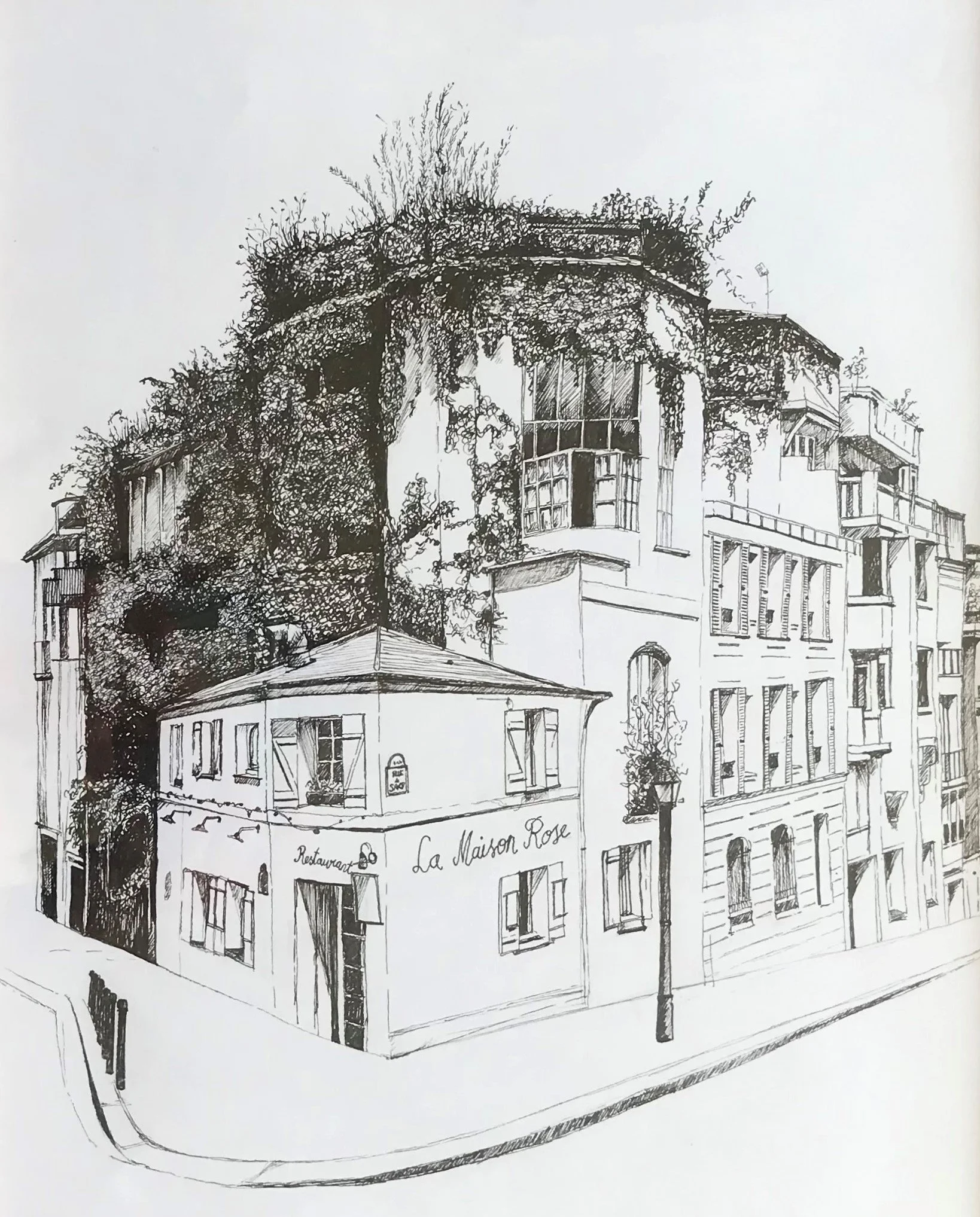 "Montmartre", pen on cartridge paper. SOLD