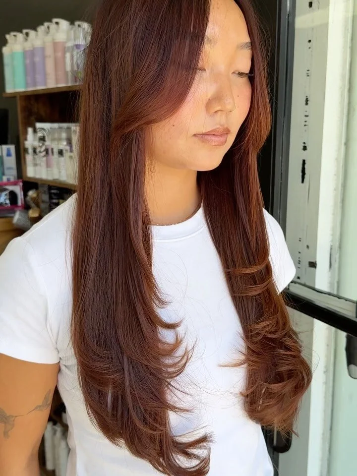 Fun layers are curtains bangs for this cutie of a client 🫶🏻