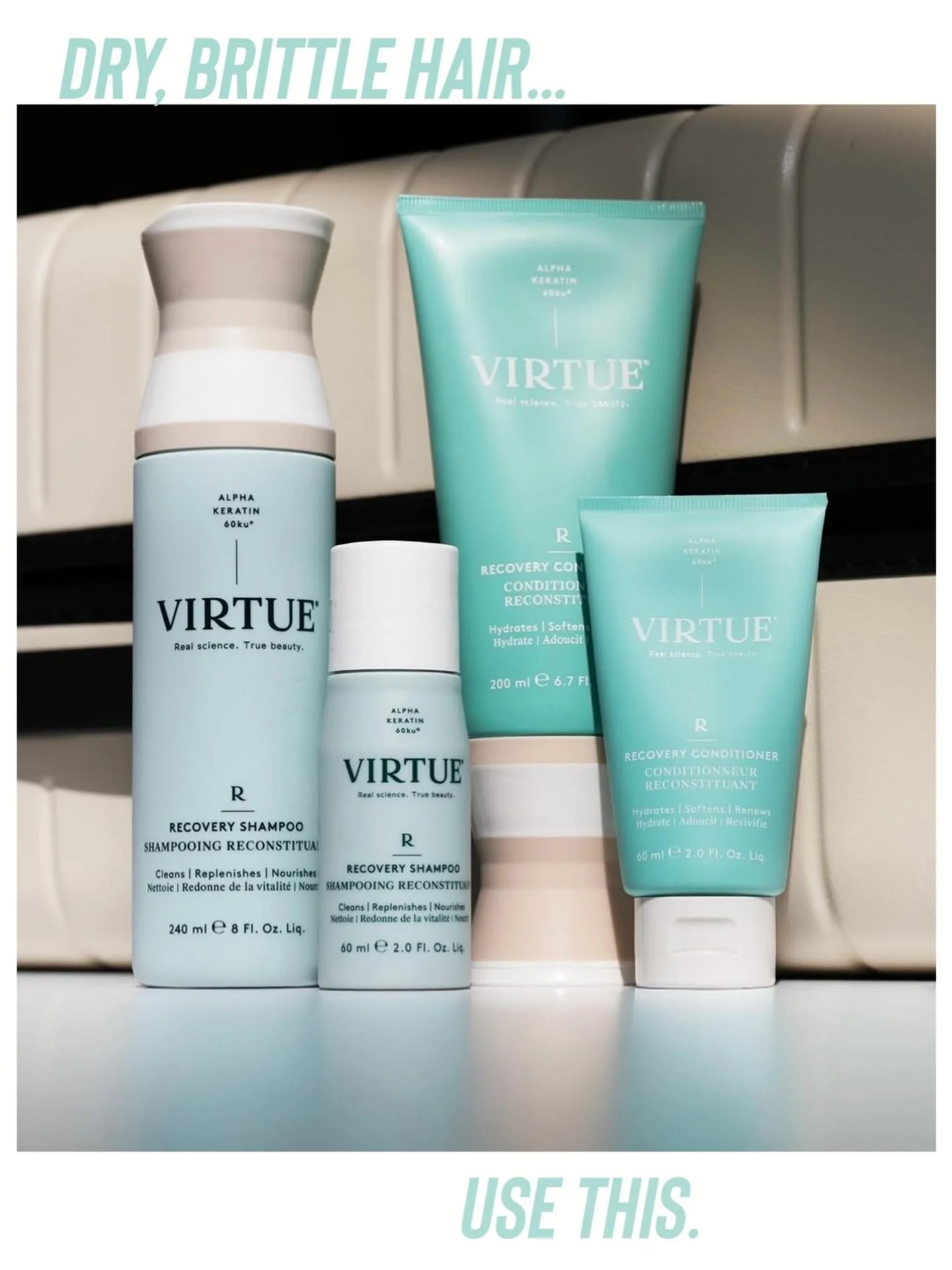 Recovery deposits pure, bio-identical human hair keratin protein directly into the hair. Yup! You read that right! It fills in cracks in the cuticle to heal hair and repair damage from heat, chemicals, and color treatment.