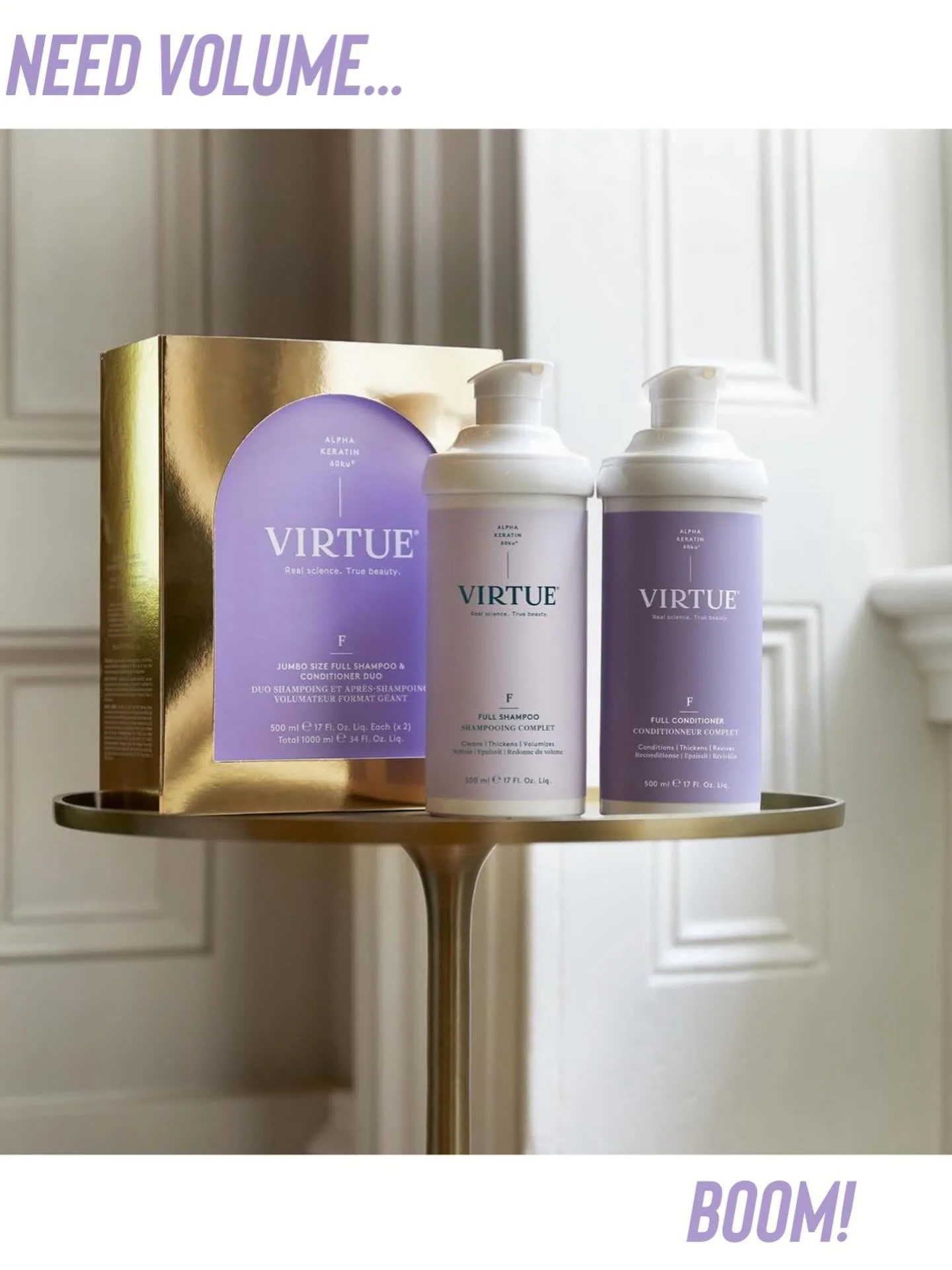 Add volume, repair damage, and thicken fine or flat strands without weighing down hair with this award-winning duo. These root-boosting products are formulated with Virtue&rsquo;s patented Alpha Keratin 60ku&reg; protein and plant-derived powerhouses