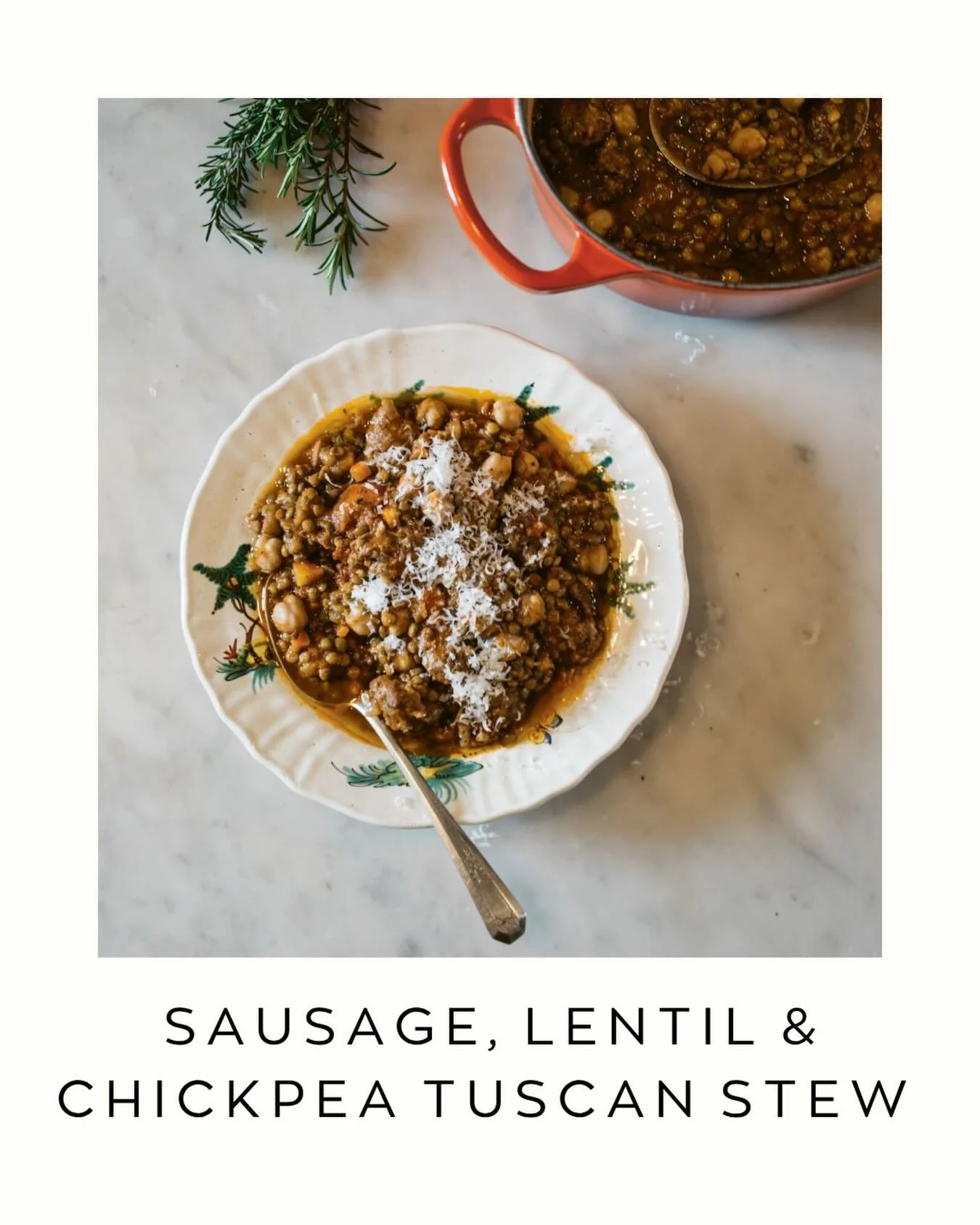 In M+ Home this week: the only stew you need today.
Amber Guinness&rsquo;s  @amberguinness Tuscan sausage, lentil and chickpea number is rich, rustic and ridiculously comforting &mdash; sausage, red wine, rosemary and a pot that pretty much takes car