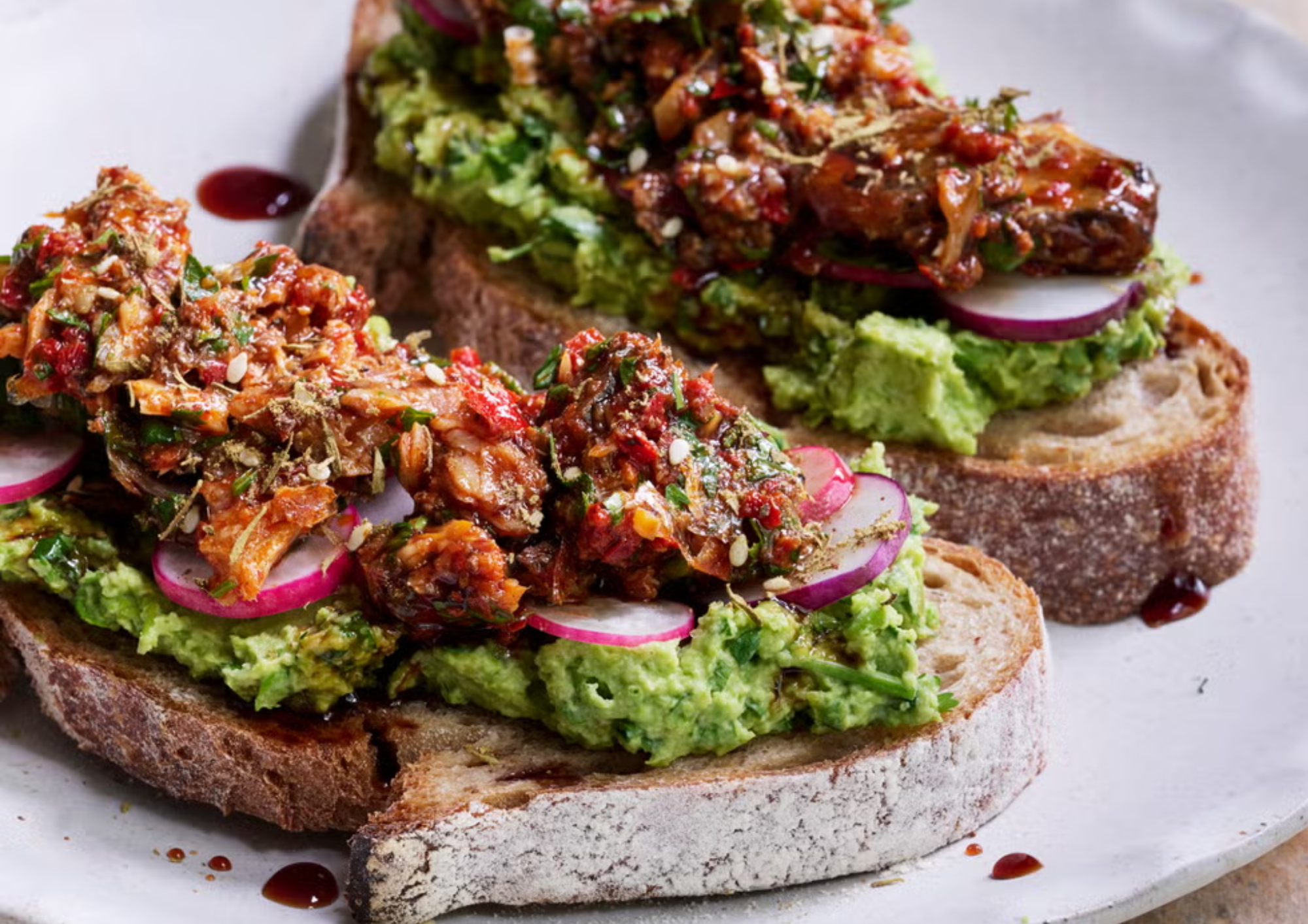 The Easy, Protein-Packed Lunch for Busy Days: Harissa Sardines &amp; Pea-Avo Toast