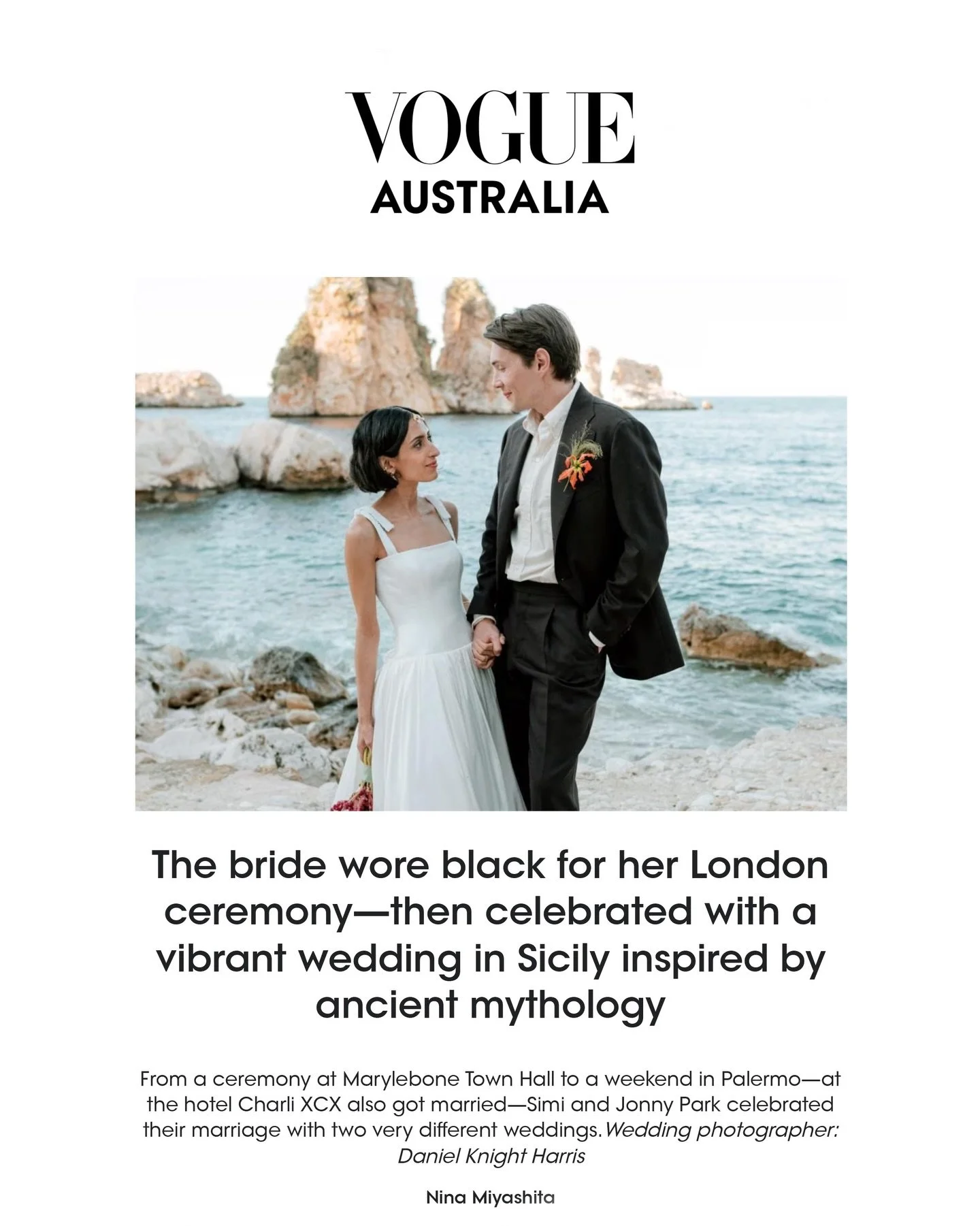 Delighted to share the gorgeous London &amp; Sicily weddings of Simi &amp; Jonny are published as a joint feature on @vogueaustralia ✨shot on a mixture of film and digital 

Endless thanks to Simi and Jonny for dreaming up their incredible weekend wi