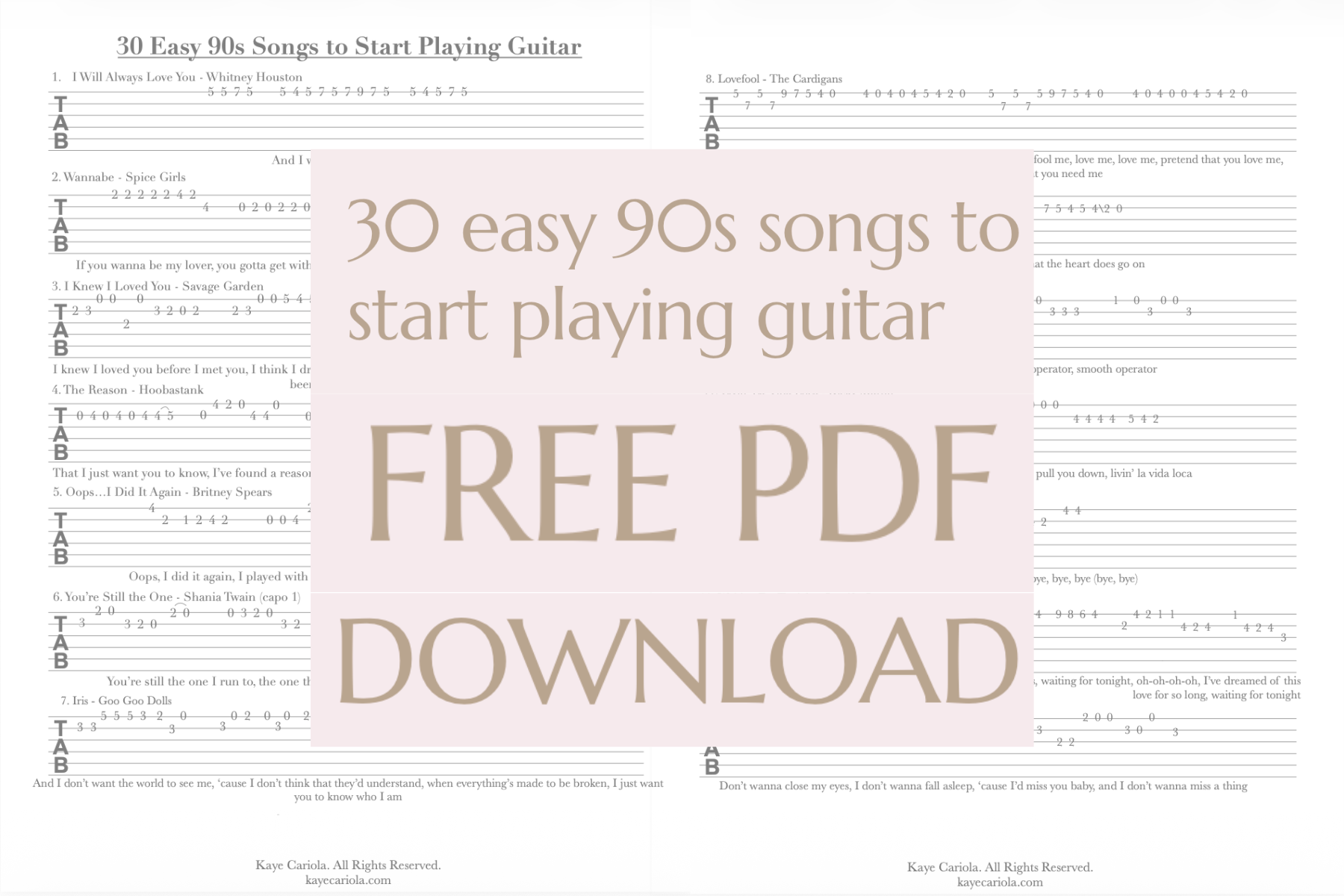 30 easy 90s songs to start playing guitar (TAB)