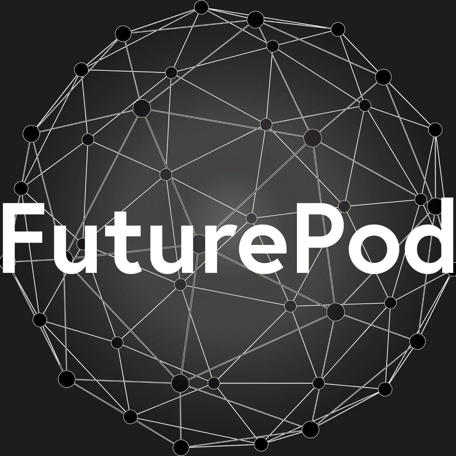 Abstract network design with interconnected nodes and "FuturePod" text overlay on dark background.