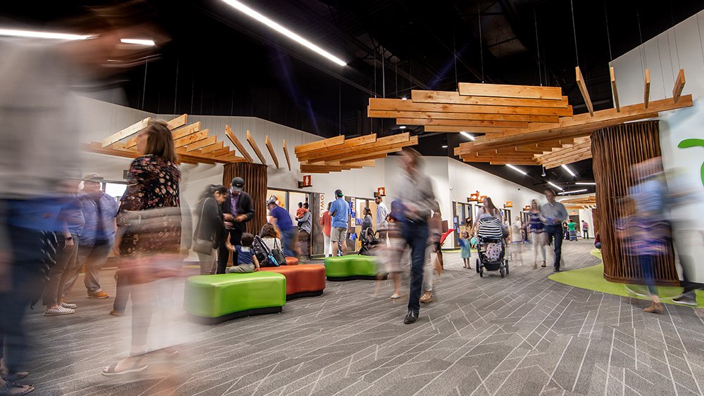 Church Hallway with People