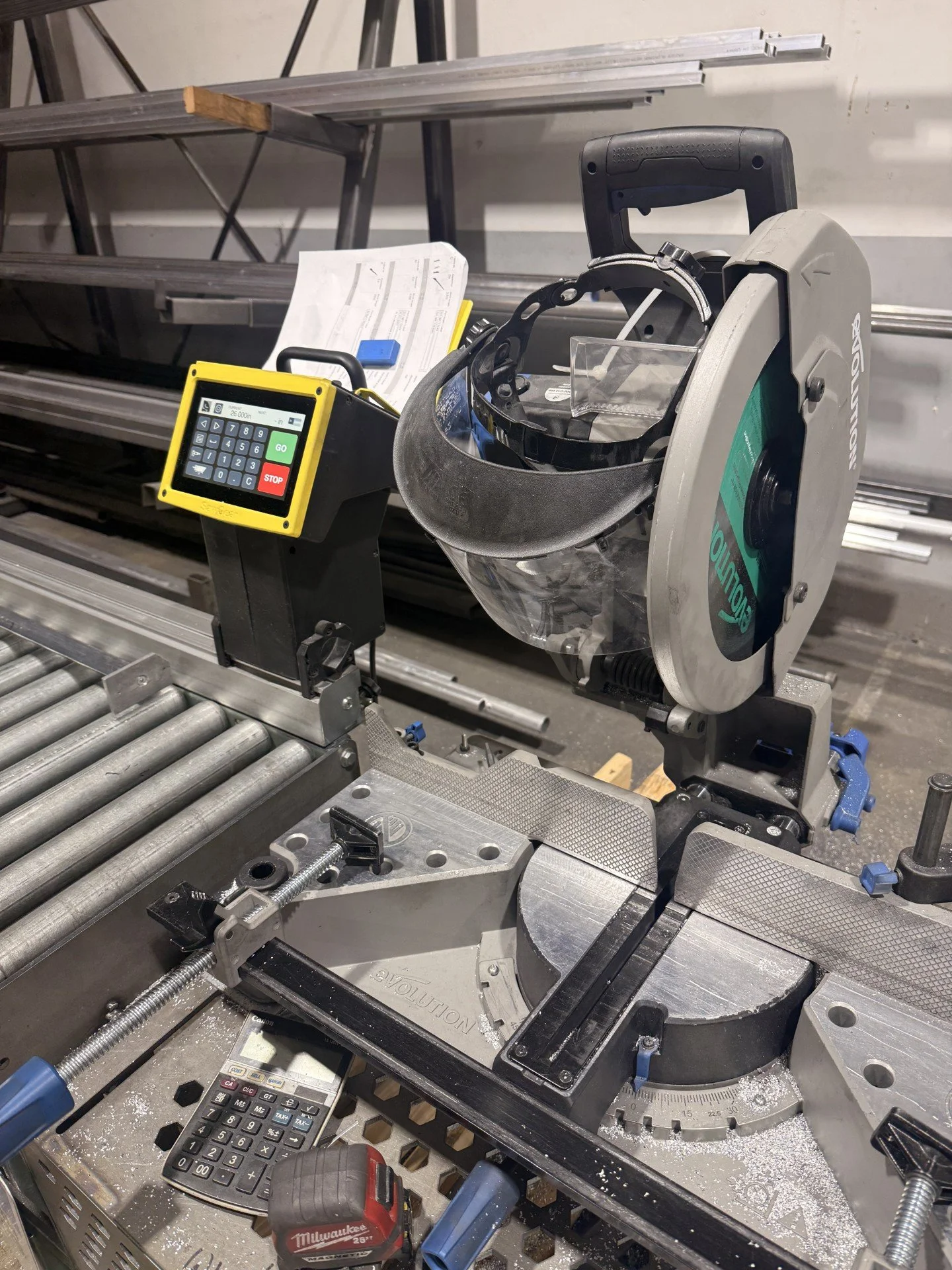 A precision sawing system with a tiger stop used for tight tolerances in Portland, Oregon