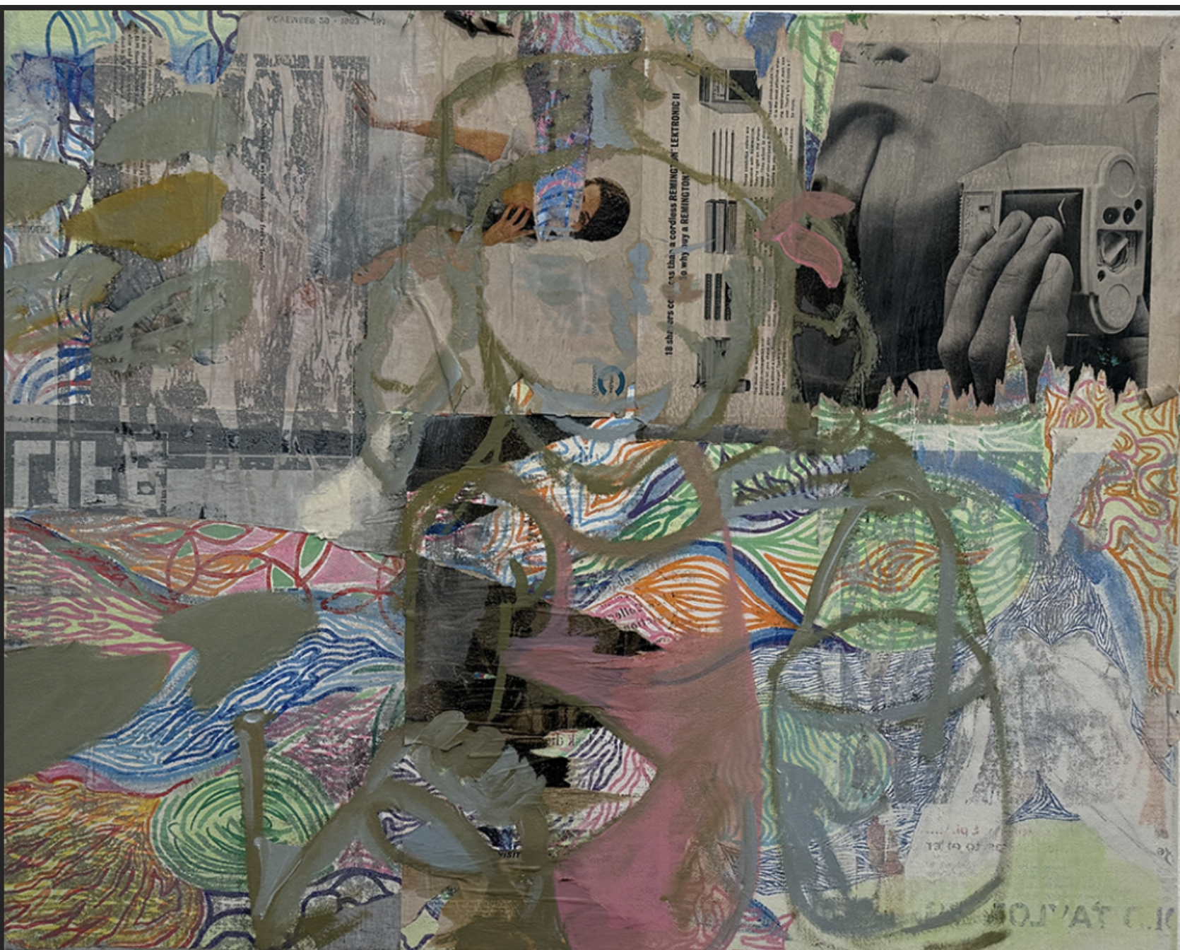 I’m at the Beach, Where Are You?
2025
Oil, marker, and collage on canvas
24 x 30 in (60.96 x 76.2 cm )
CS2025-08