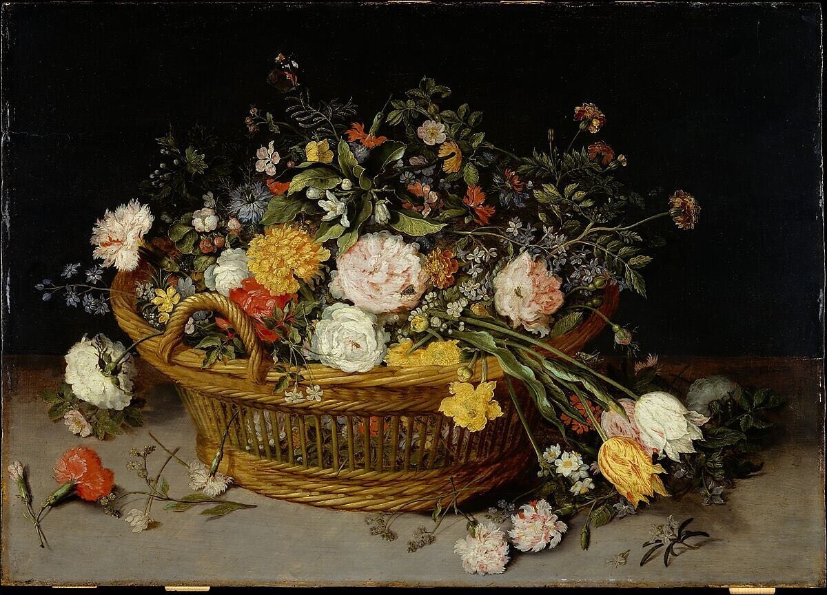 Jan Brueghel the Younger, A Basket of Flowers, c. 1620s, oil on wood, 18 1/2 x 26 7/8 in.

#janbruegheltheyounger