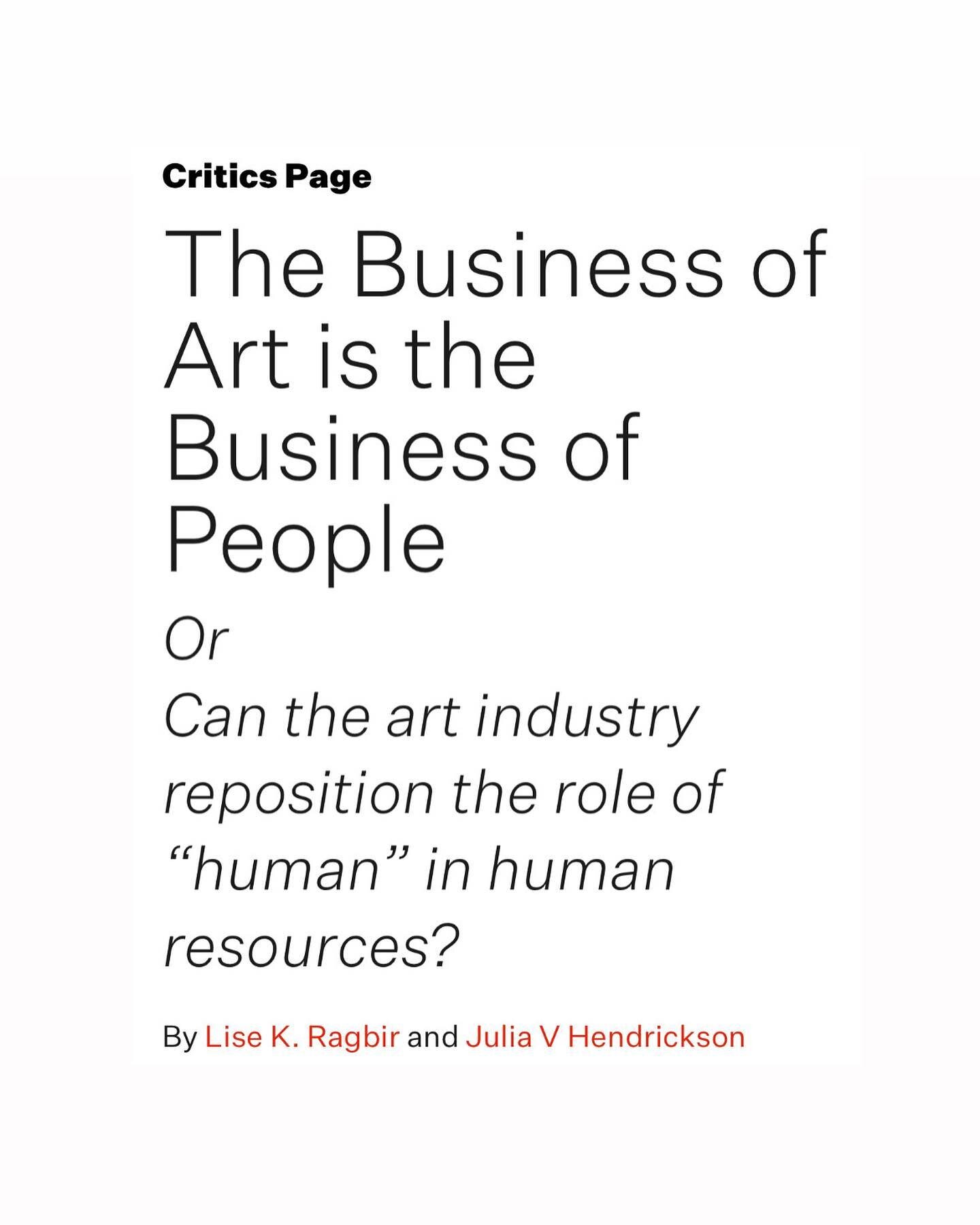 Our cofounders Lise Ragbir and Julia V. Hendrickson had some things to say. 😊

In @brooklynrail&rsquo;s June 2023 issue, guest critic @allisonglenn asks: How can people in the art industry think/ work outside of traditional models? 

In this special
