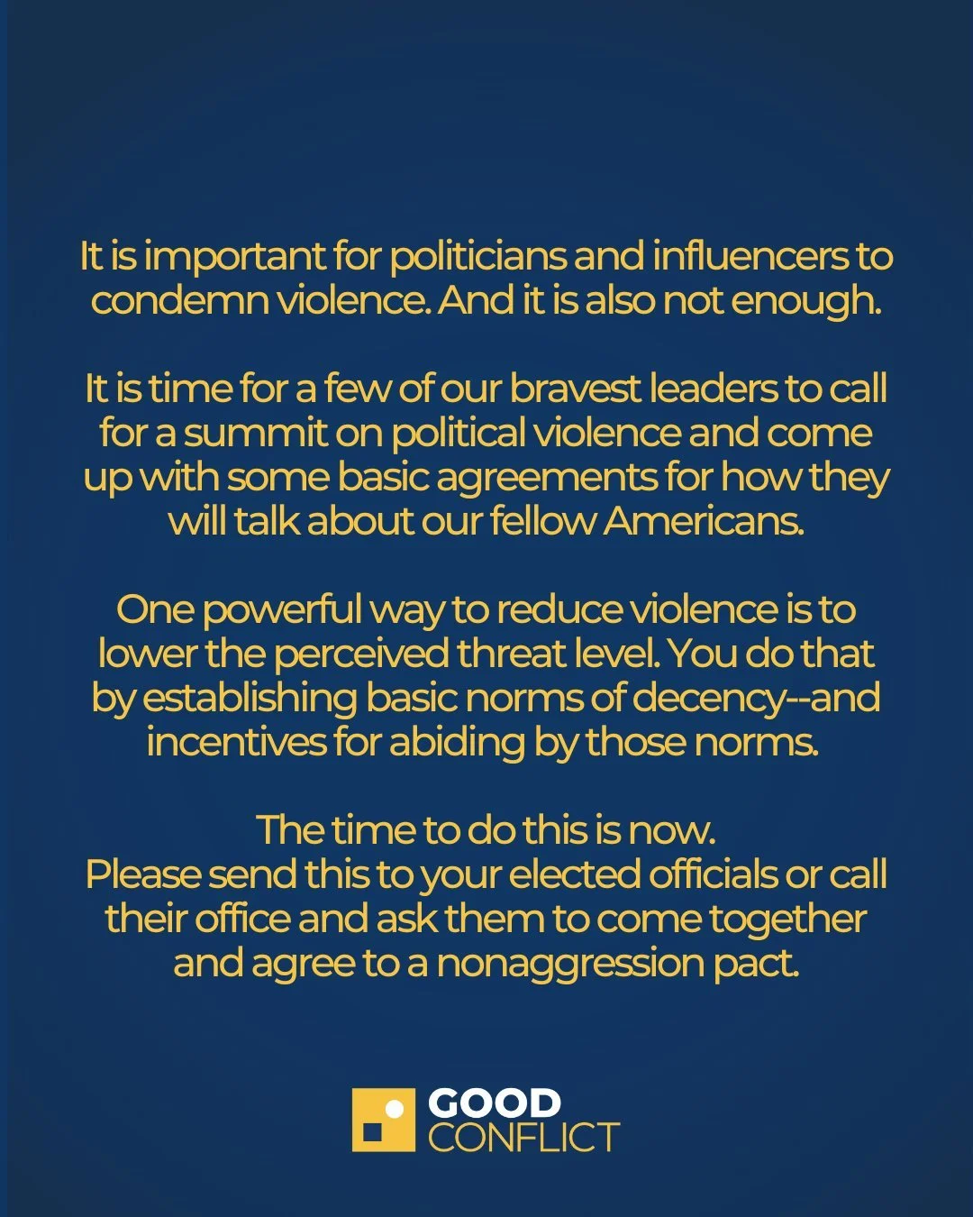 If you are interested in reading more about this, our Co-founder Amanda Ripley recently wrote a piece for Persuasion titled - &quot;America needs a Nonagression Pact.&quot; The link is in our bio.