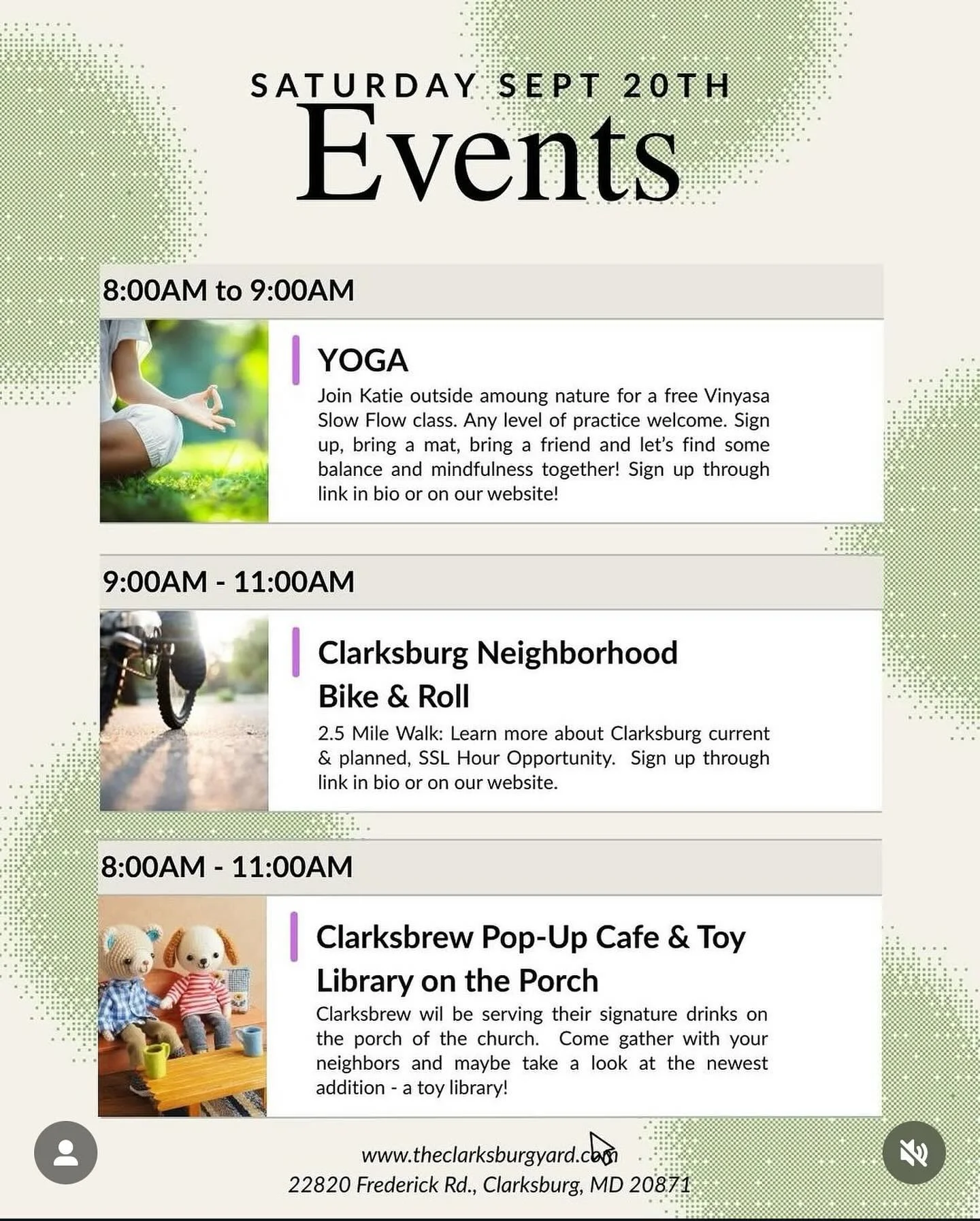 Saturday, September 20 from 8 AM to 11 AM, Clarksbrew is hosting a pop-up caf&eacute; @theclarksburgyard!

 Whether you&rsquo;re coming to get your favorite drink on a Saturday morning on the way to your kids soccer game or you&rsquo;re joining us fo