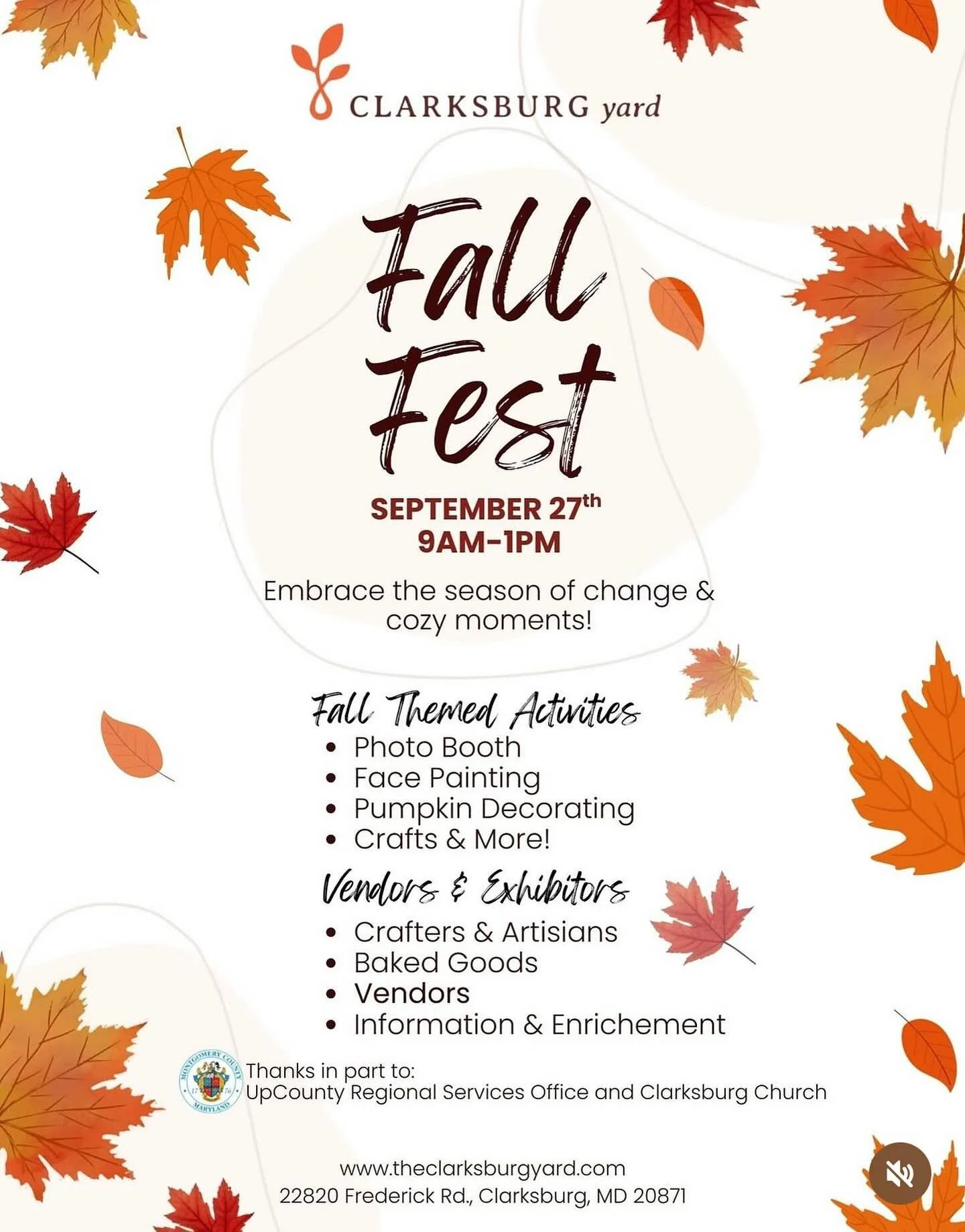 Are you ready to jump into fall? Come join us Saturday, September 27 from 9 to 1 PM at the Clarksburg yard for fall fest! We will be debuting our fall flavors! 

The Clarksburg yard will be providing FREE pumpkin painting, face painting, a fun Photo 