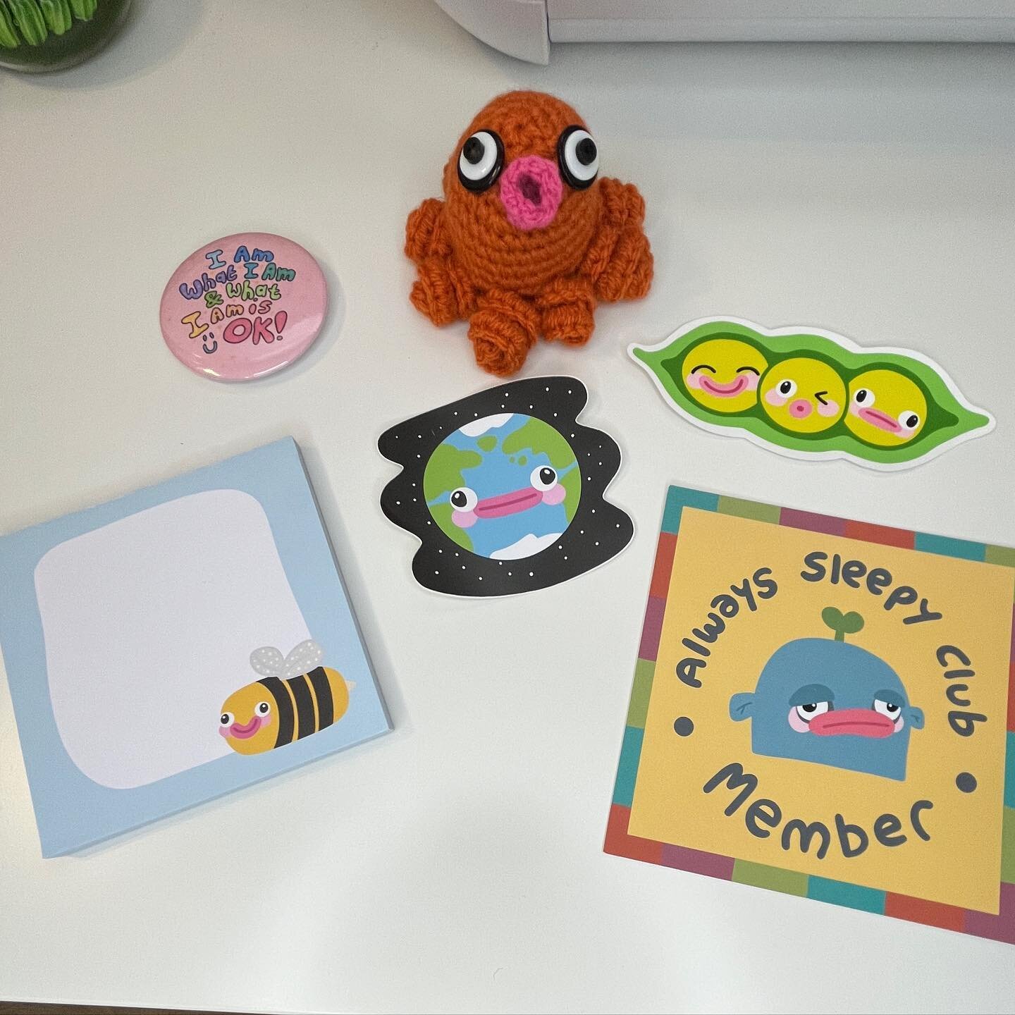 Last new item before the update - promise 😅 Mystery Boxes! You get a mini amigurumi, 2 vinyl stickers, a postcard, notepad and 2 badges - all picked at random. They&rsquo;re gonna be &pound;10 plus shipping - so you&rsquo;re making a saving overall!