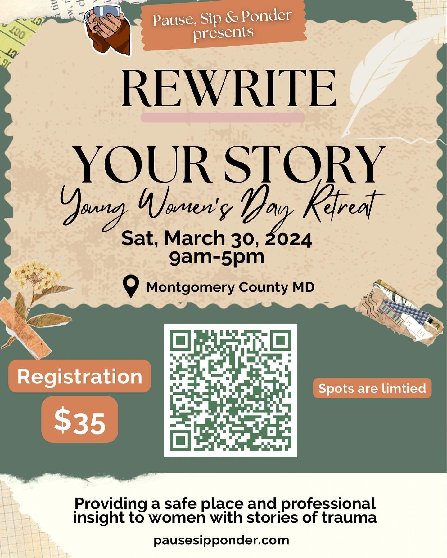 Hi Ponderers, just a friendly reminder that the &lsquo;Rewrite Your Story&rsquo; Young Women Retreat REGISTRATION is still open! This retreat is designed to be a safe and supportive space for those who have experienced trauma or would like to learn a