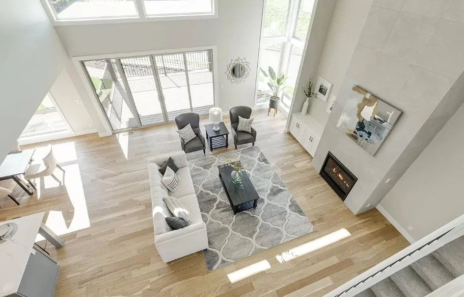 The great room from above — Stillwater Lane.