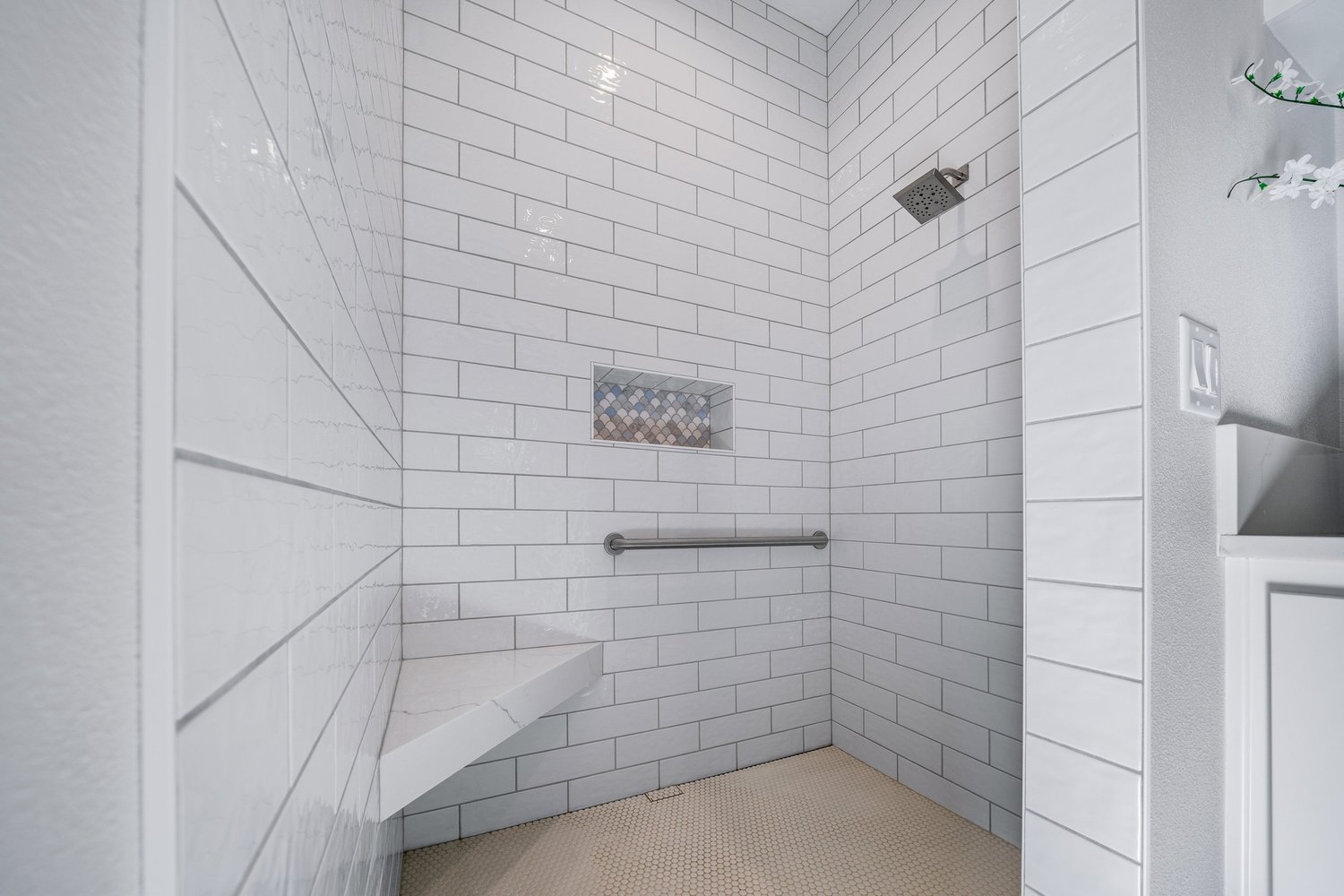The tiled shower — Generations at Meridian.