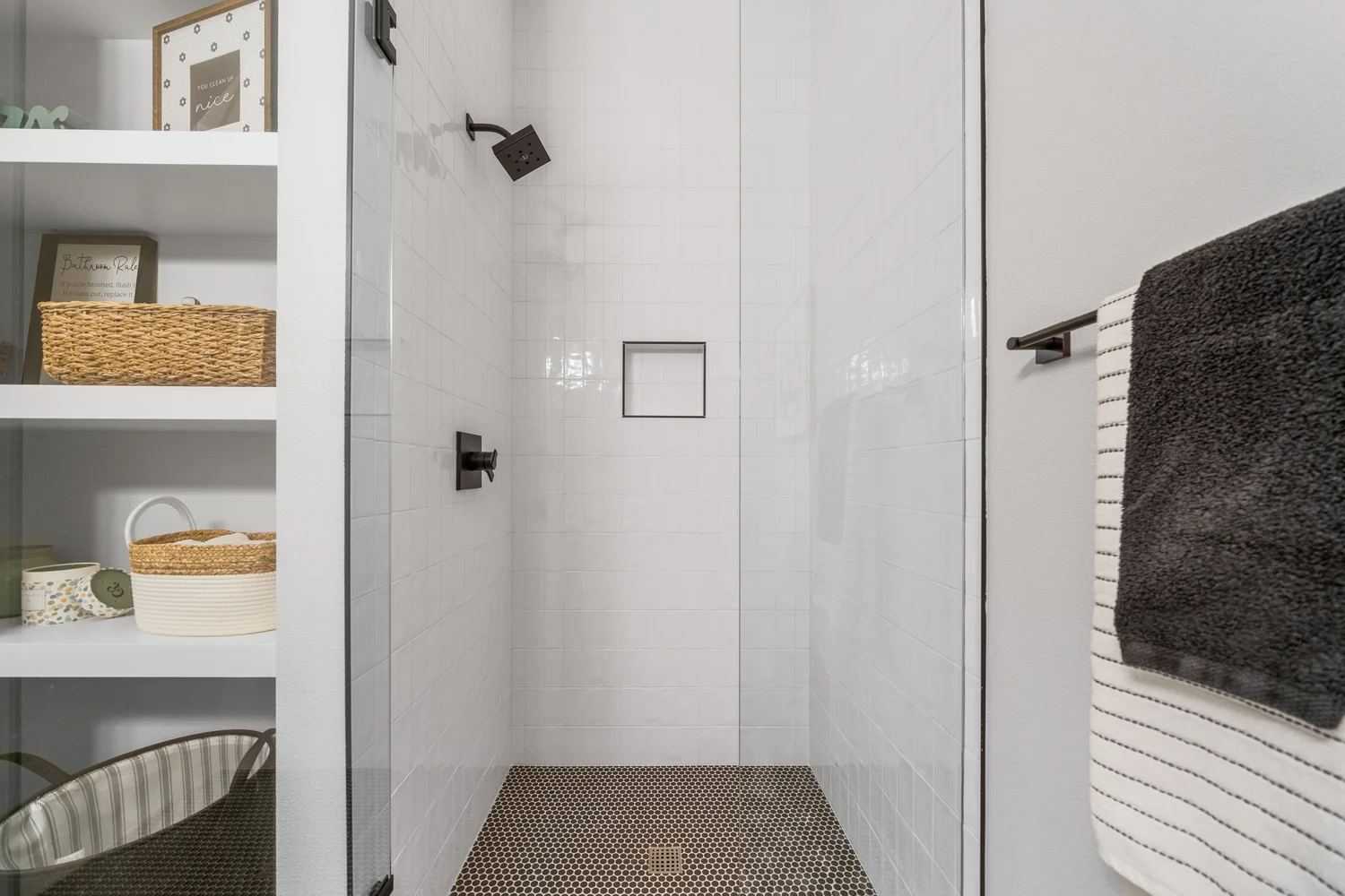 The walk-in shower — Generations at Meridian.