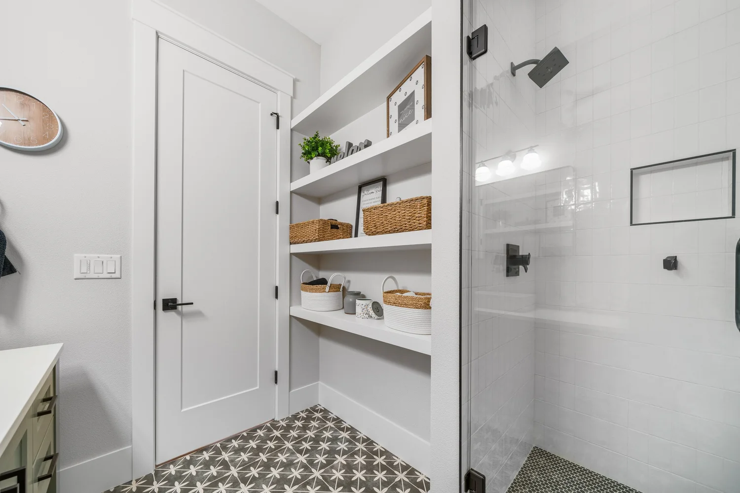 Bathroom storage details — Generations at Meridian.
