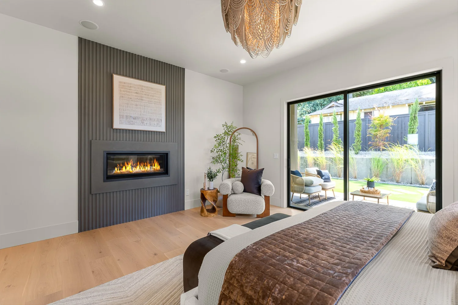 The primary bedroom fireplace at 16067 Kaylyn Drive.