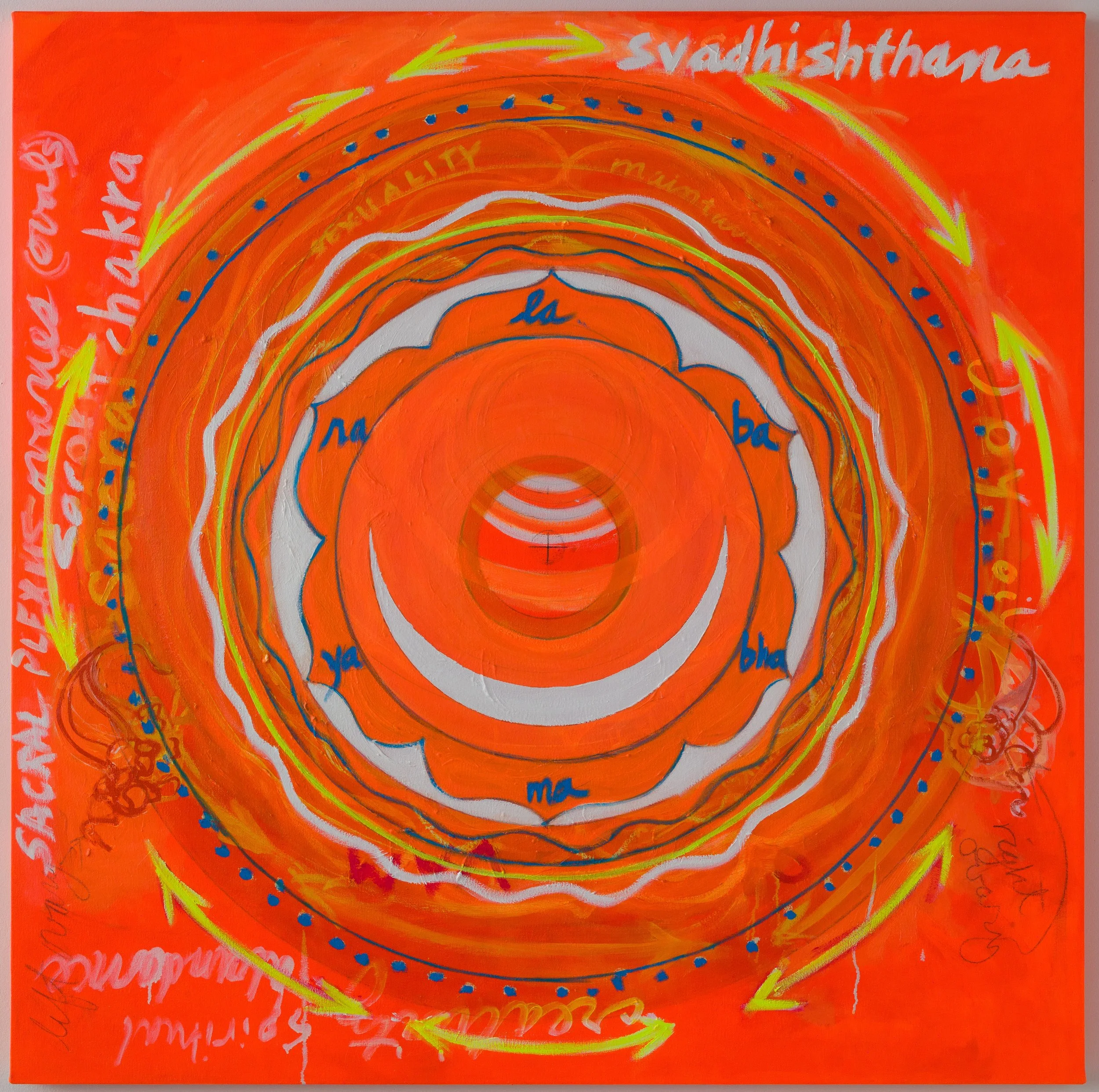 Svadhishthana, oil on acrylic on pencil on canvas, 48 x 48 x 2", 2017-18