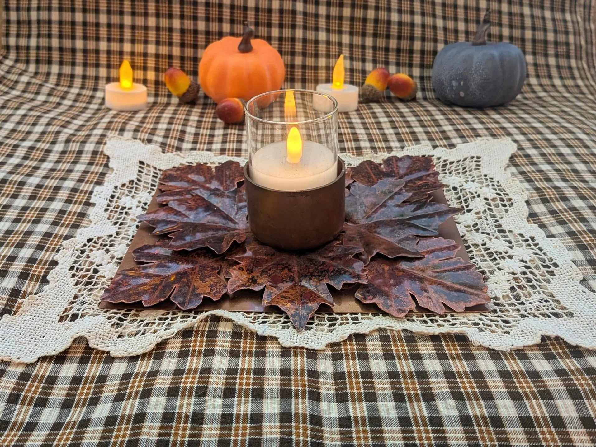 Maple and Oak Leaf Votive Candle Holder