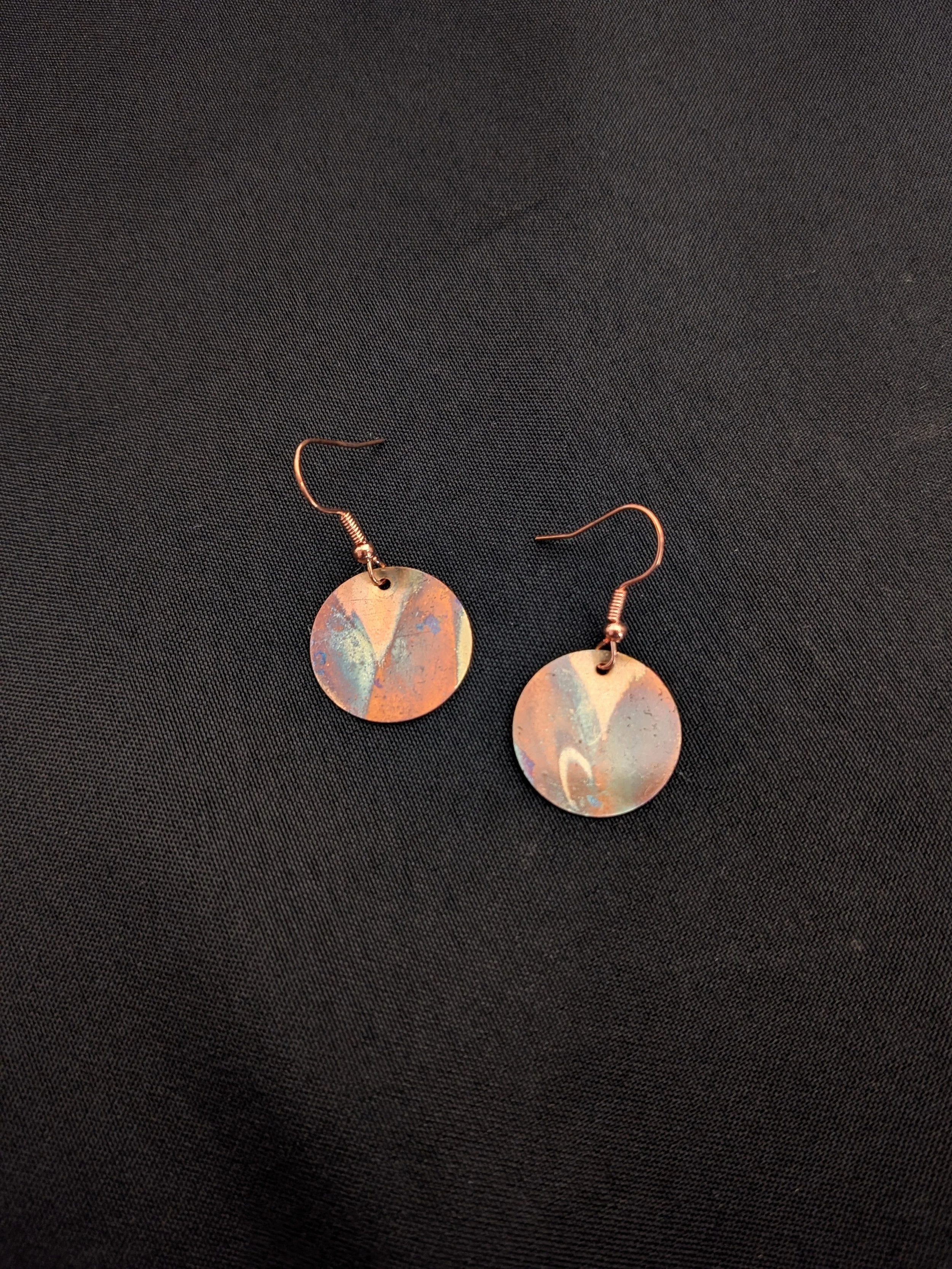 Flame Painted Round Copper Earrings