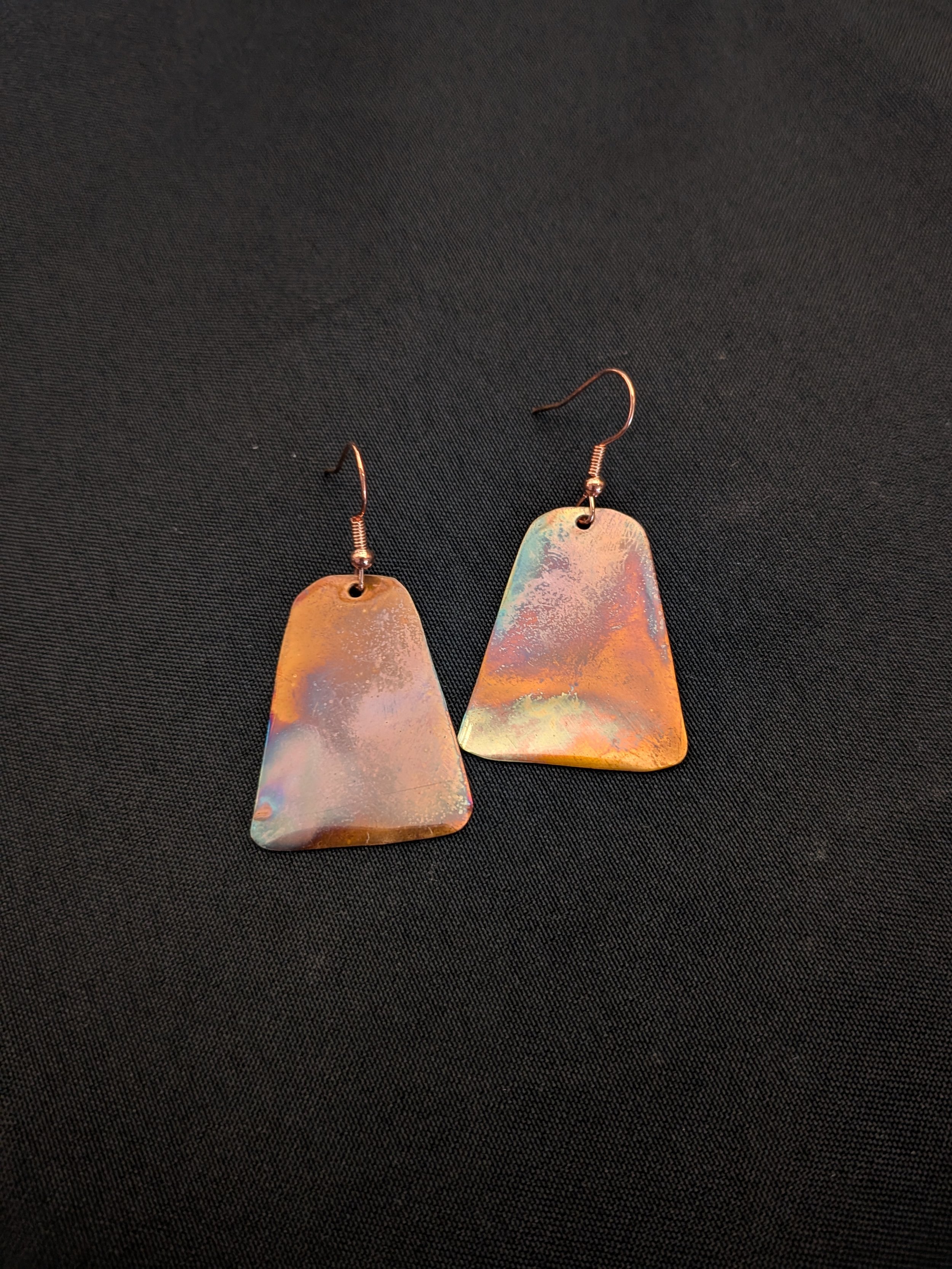 Flame Painted Trapezoid Copper Earrings