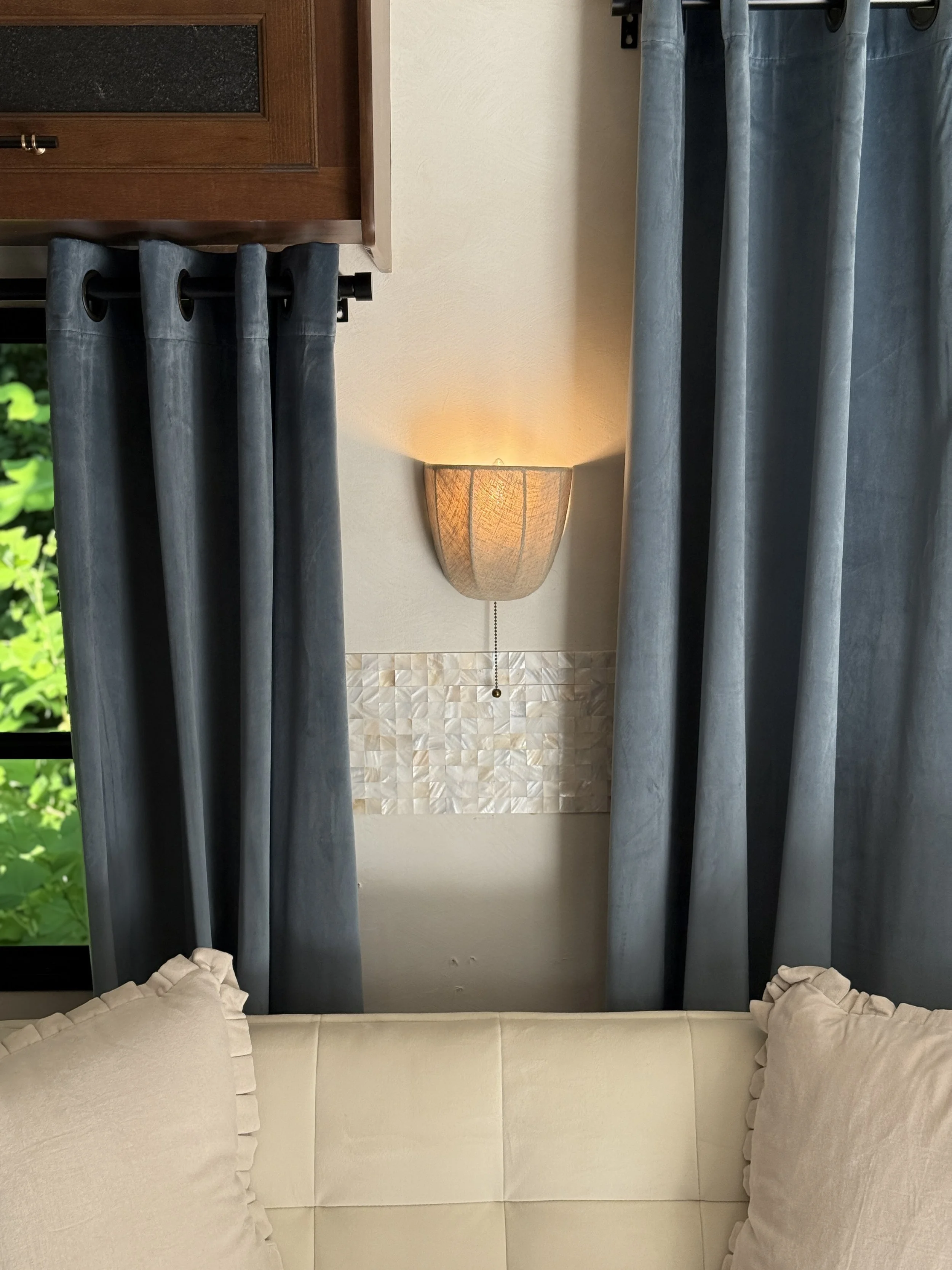 'French Blue Smoke' RV Velvet Curtains - Custom Sized