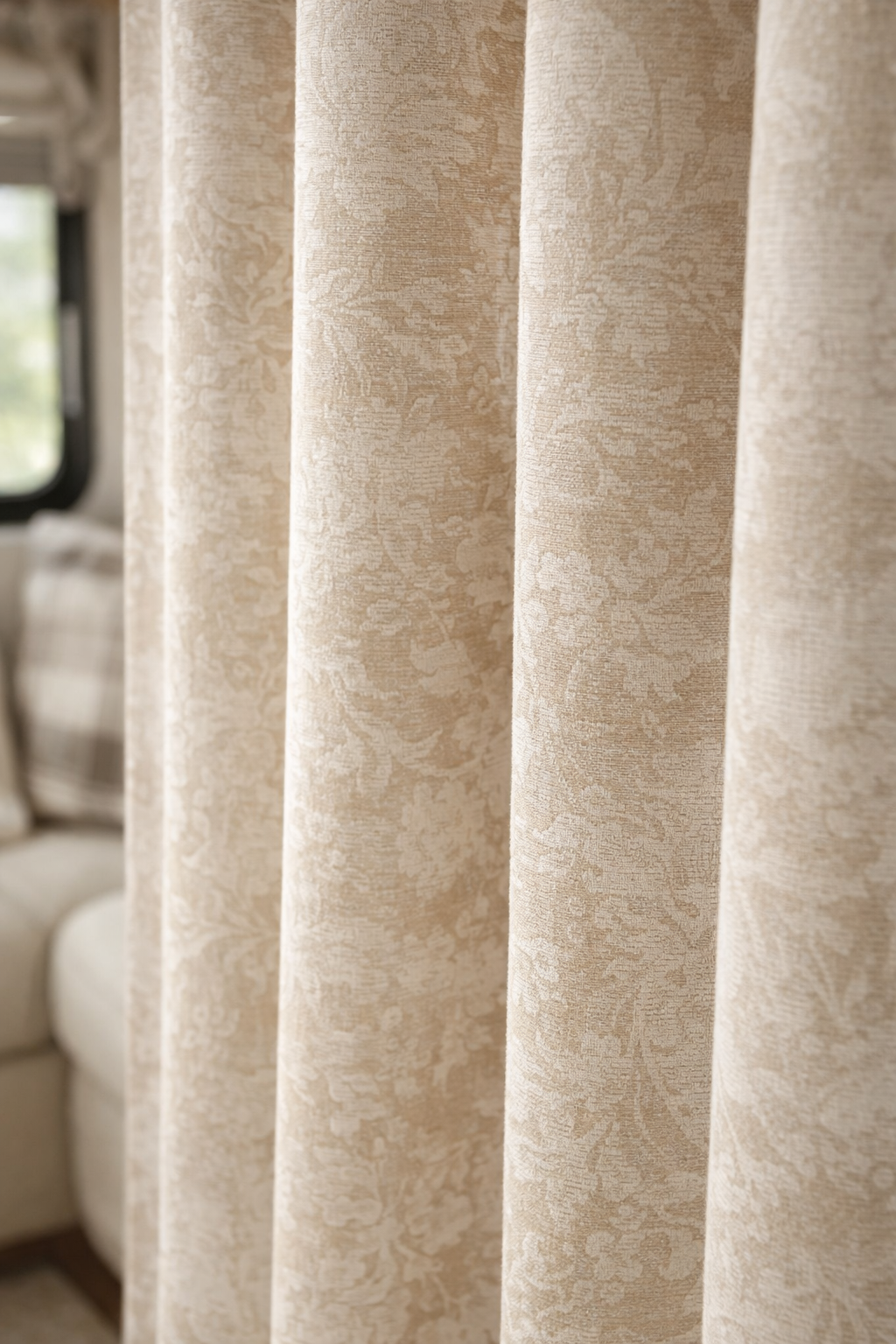'Stone Chateau' Jacquard Floral RV Curtains - Custom Sized