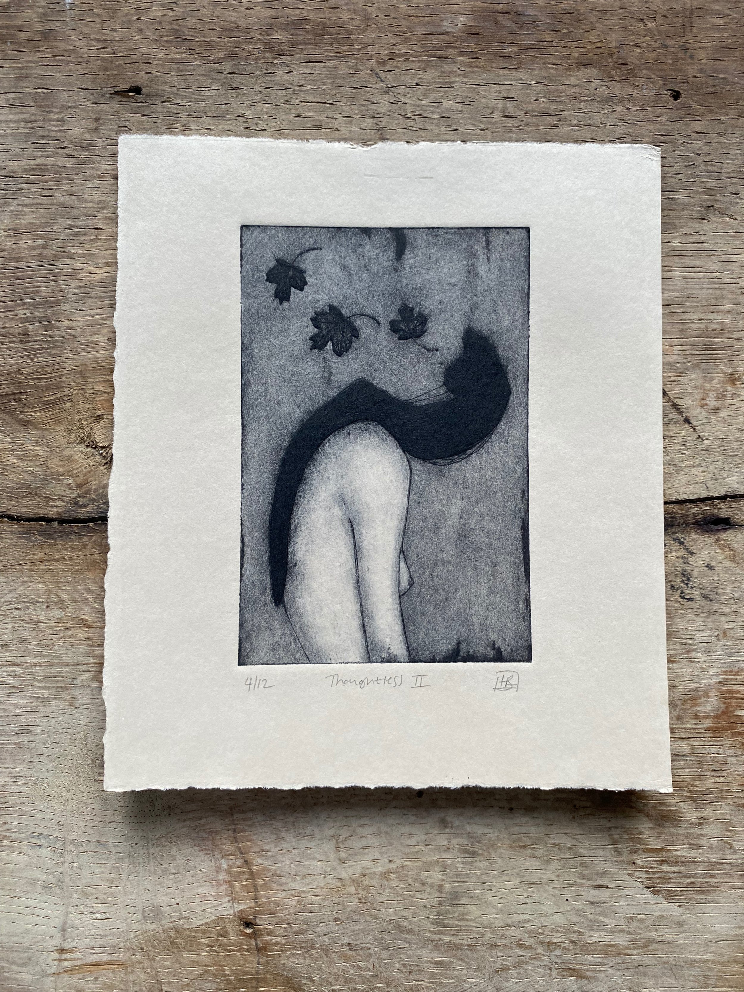 Profile of a woman shedding leaves art print