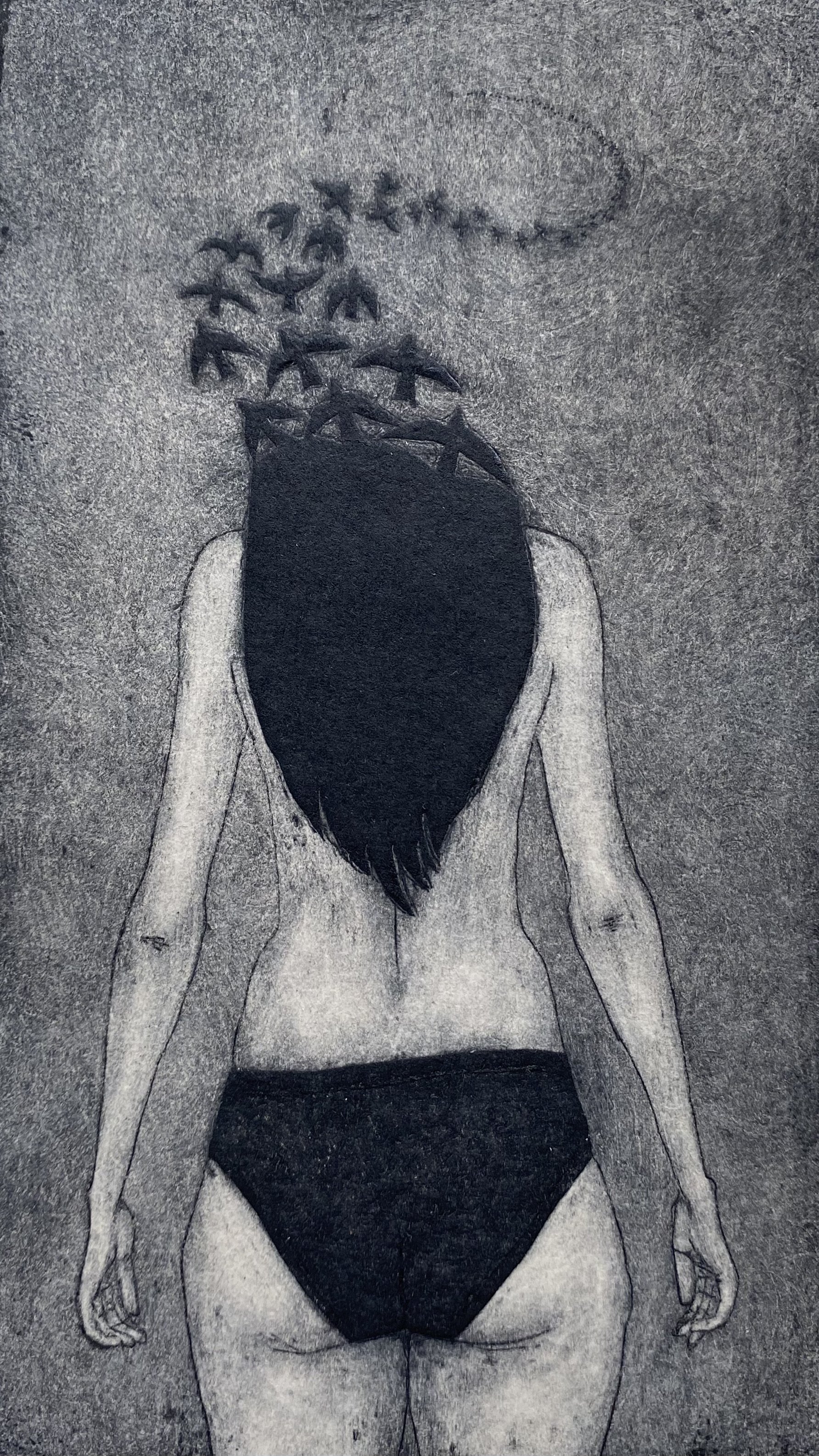 Woman becoming birds art print