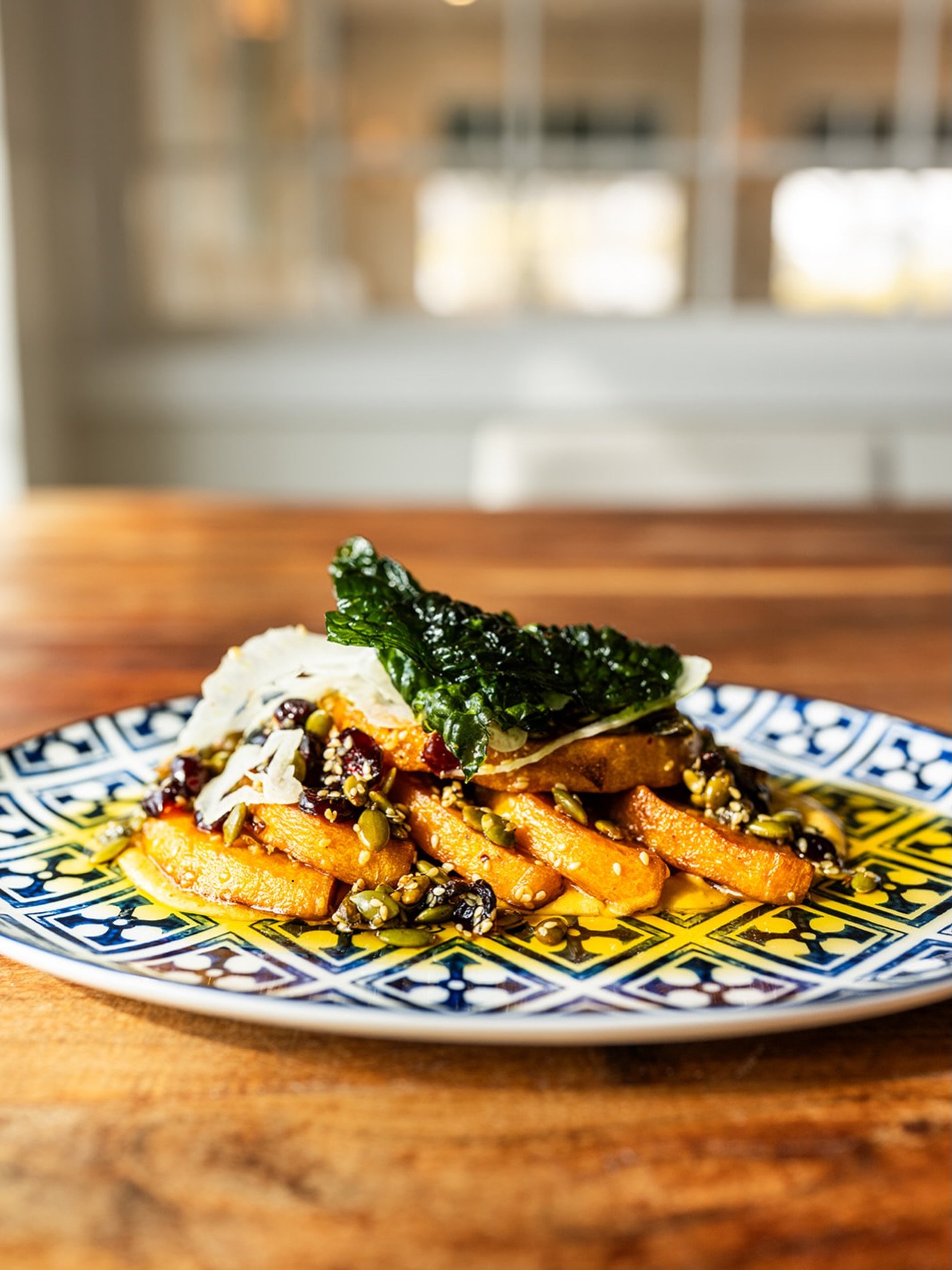 Roasted heirloom squash paired with tahini, garbanzo beans, dried cherries, and kale for a dish that is hearty, vibrant, and perfectly balanced.

🌱 Vegan

#lucastonybrook