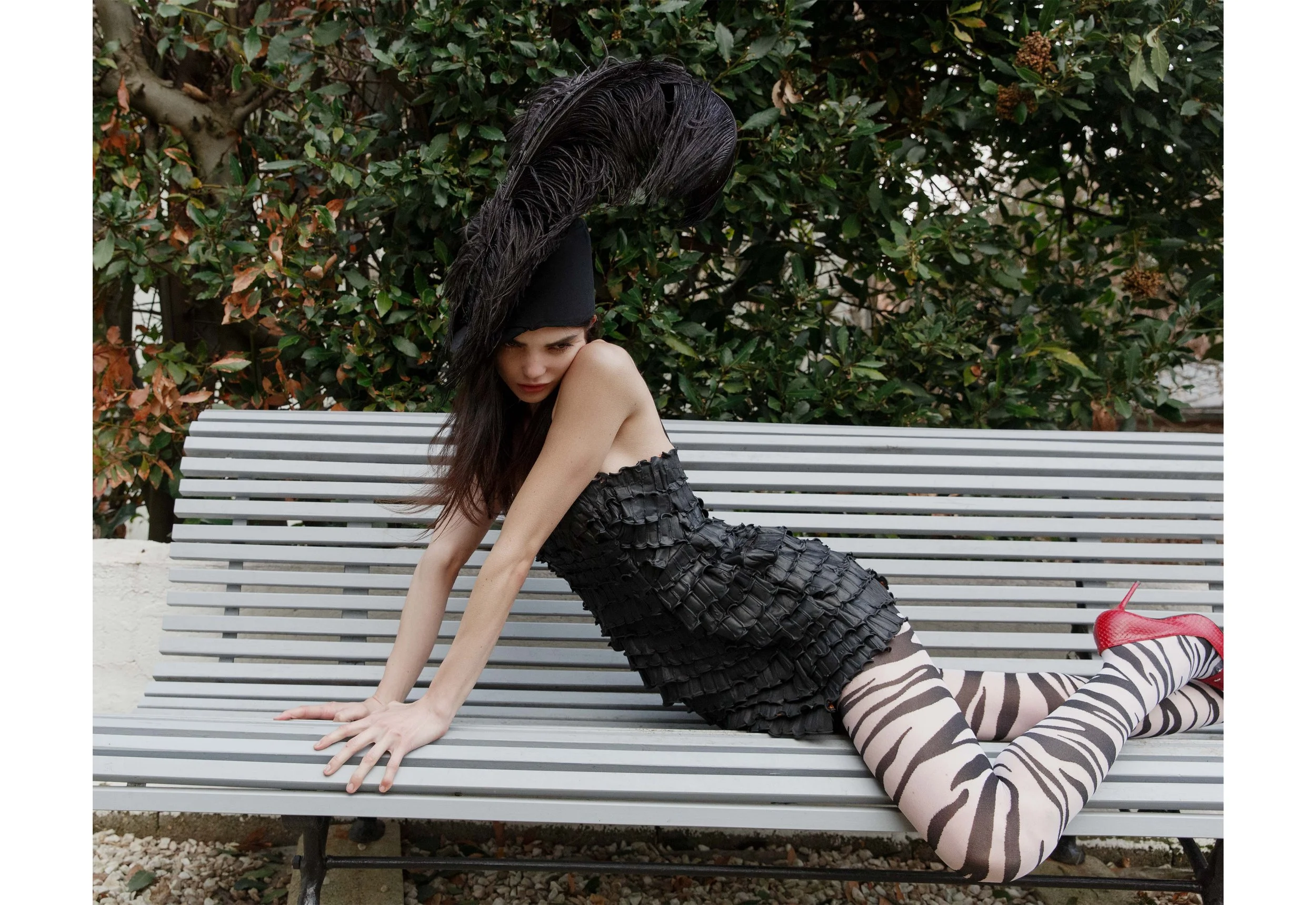  hat ORIANE BELEFANT dress MAXIME CHANU tights EMILIO CAVALLINI shoes GIUSEPPE ZANOTTI 