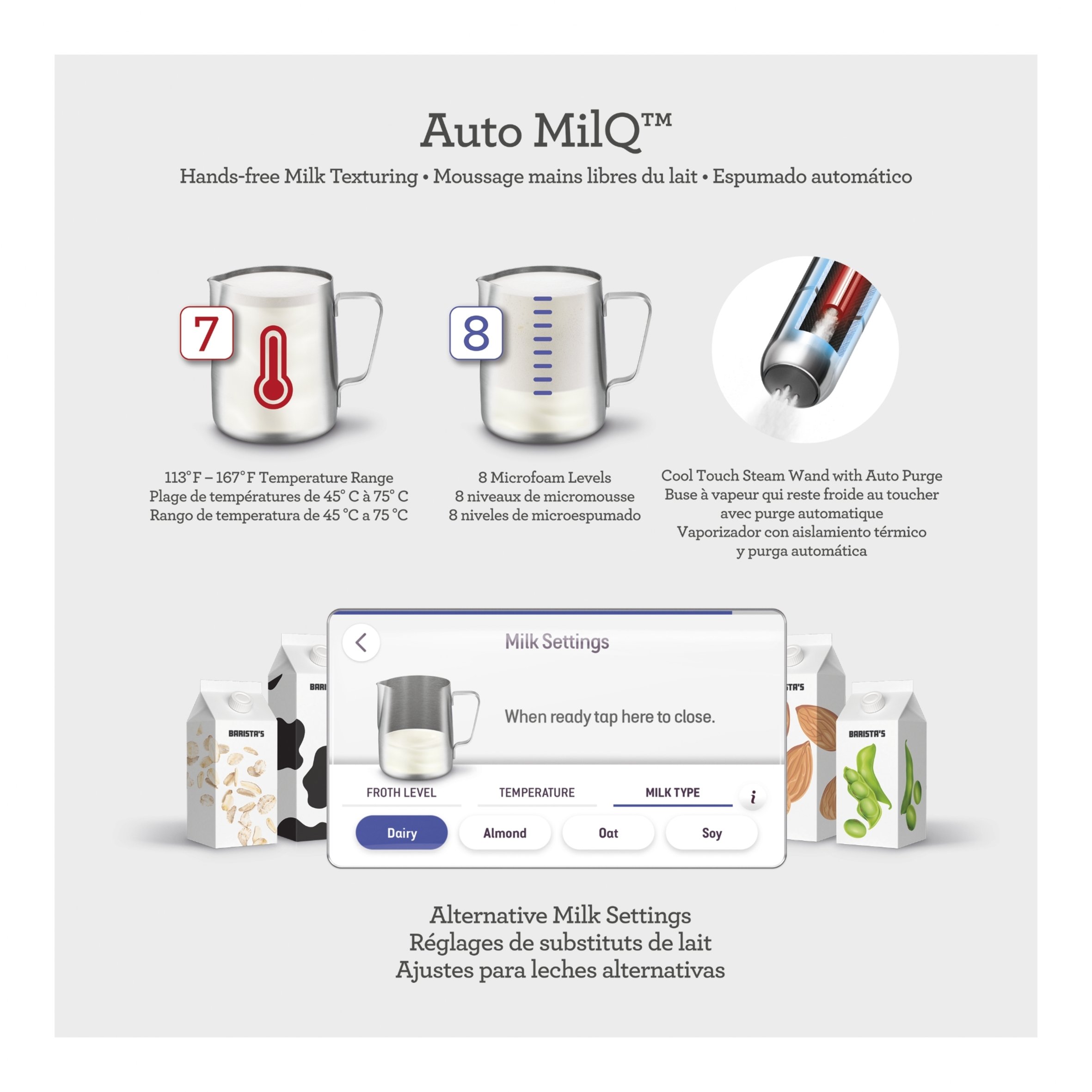 image of Auto MilQ automatic milk steaming system settings