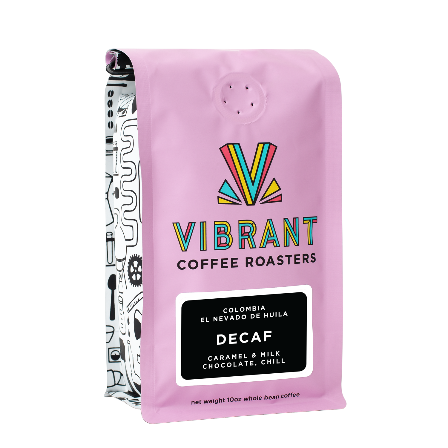 image of pink coffee bag with black label