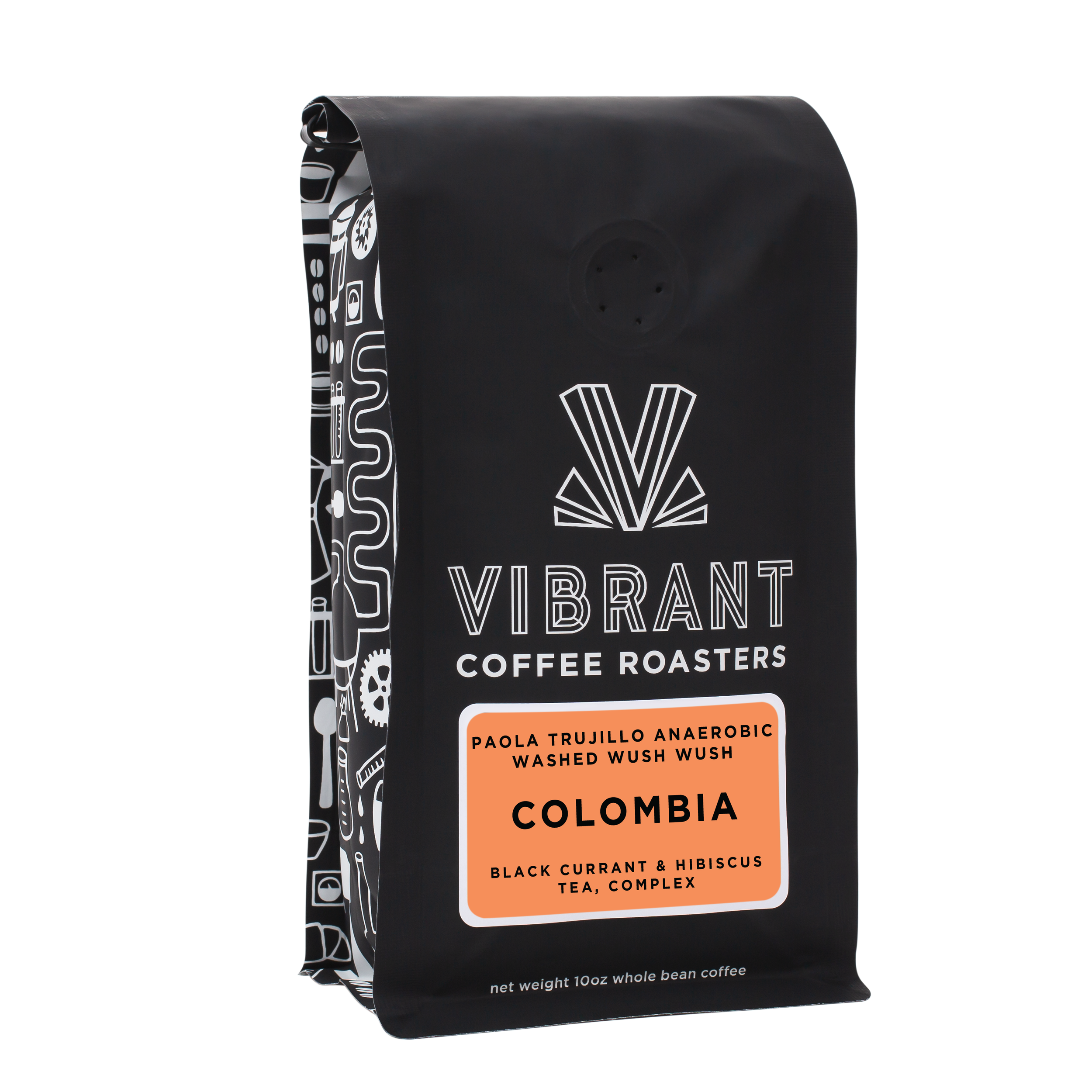 image of black coffee bag with orange label
