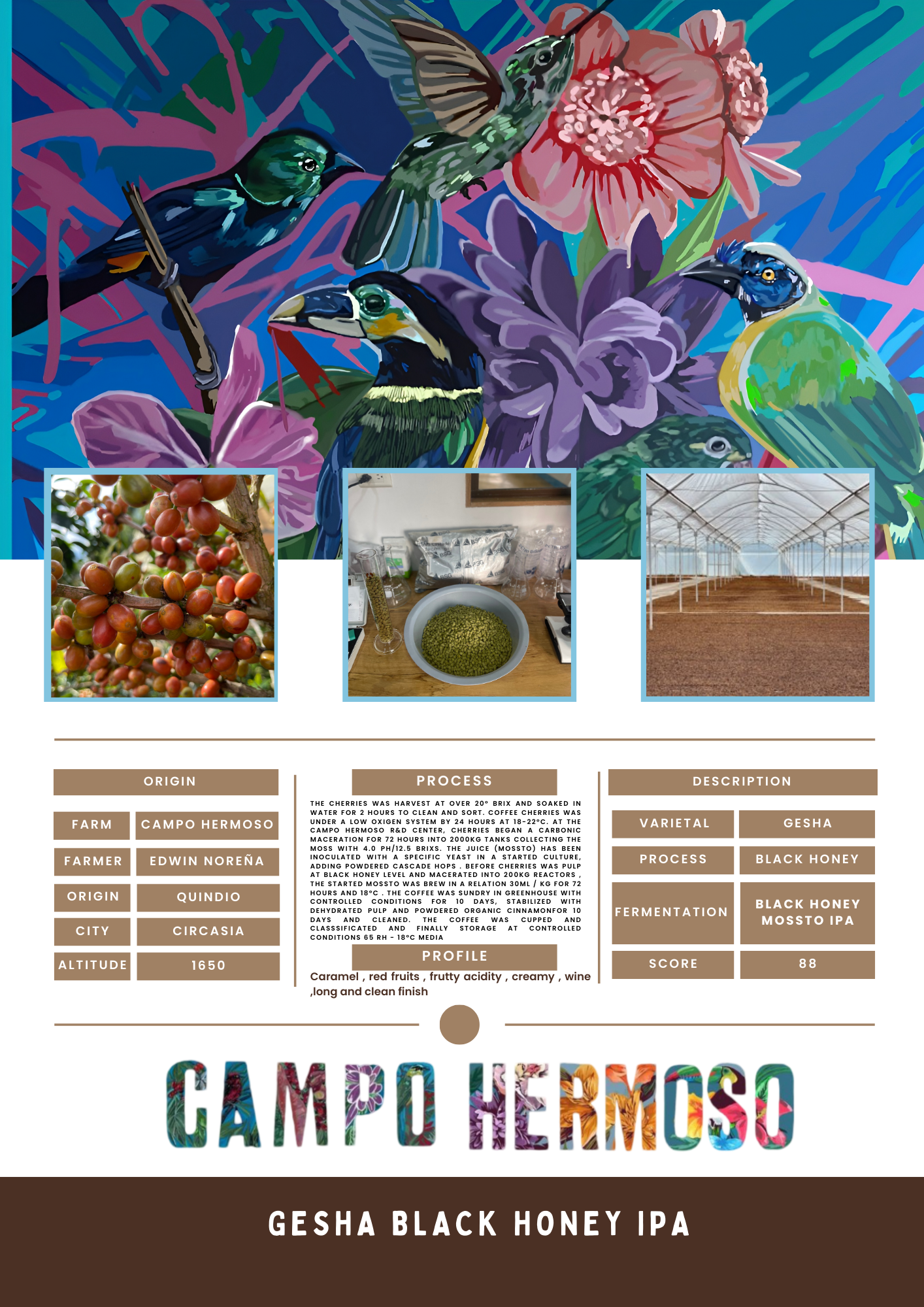 image of flowers with coffee processing details text